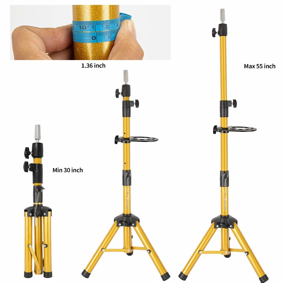 Trépied réglable en acier inoxydable pour perruque de 140 cm avec plateau à outils (tête de mannequin non incluse)