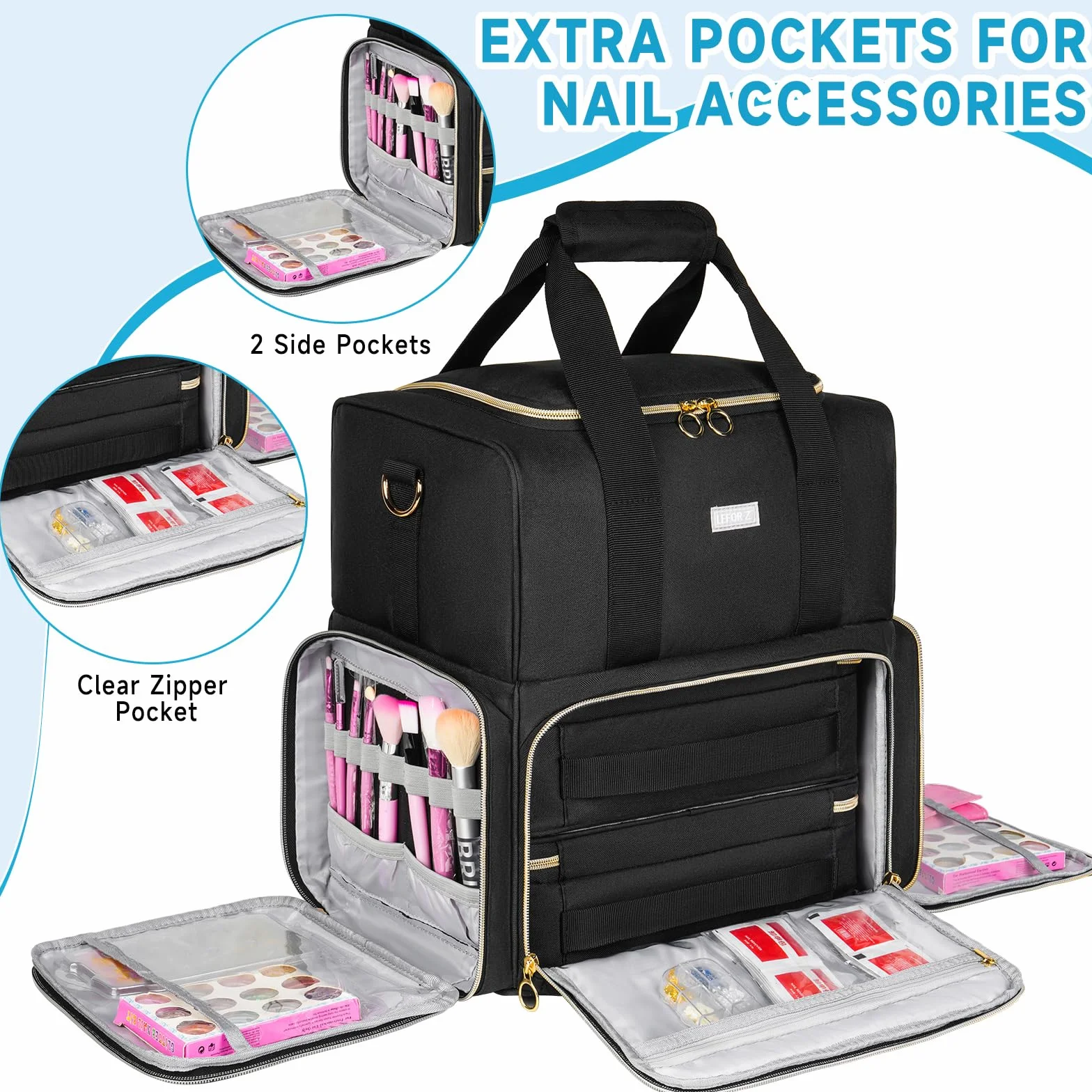 Organiseur de Vernis à Ongles Sac Rangement 80 Bouteilles 15 ML Lampe à Ongles Noir