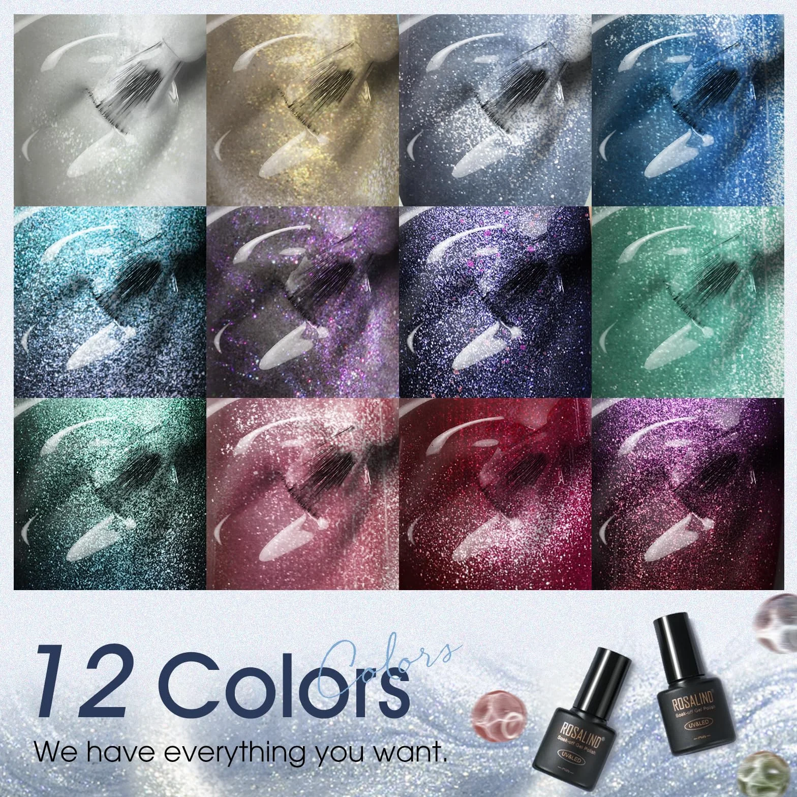 ROSALIND Vernis Semi Permanent Magnétique 12 Couleurs Cat Eye Gel UV avec Bâton Magnétique Soak-off Manucure