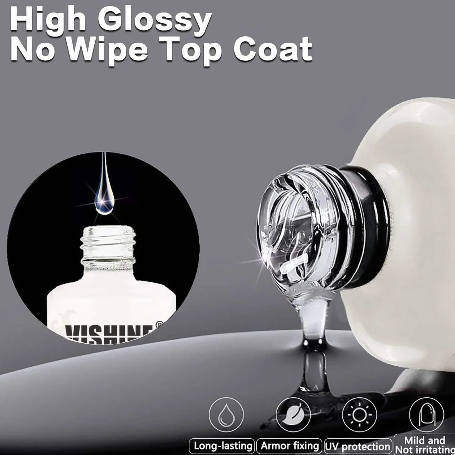 Vishine 15ml Base Coat & Top Coat Vernis de Base et Finition Vernis à ongles Gel Semi-permanent Manucure Kit 2 Pcs