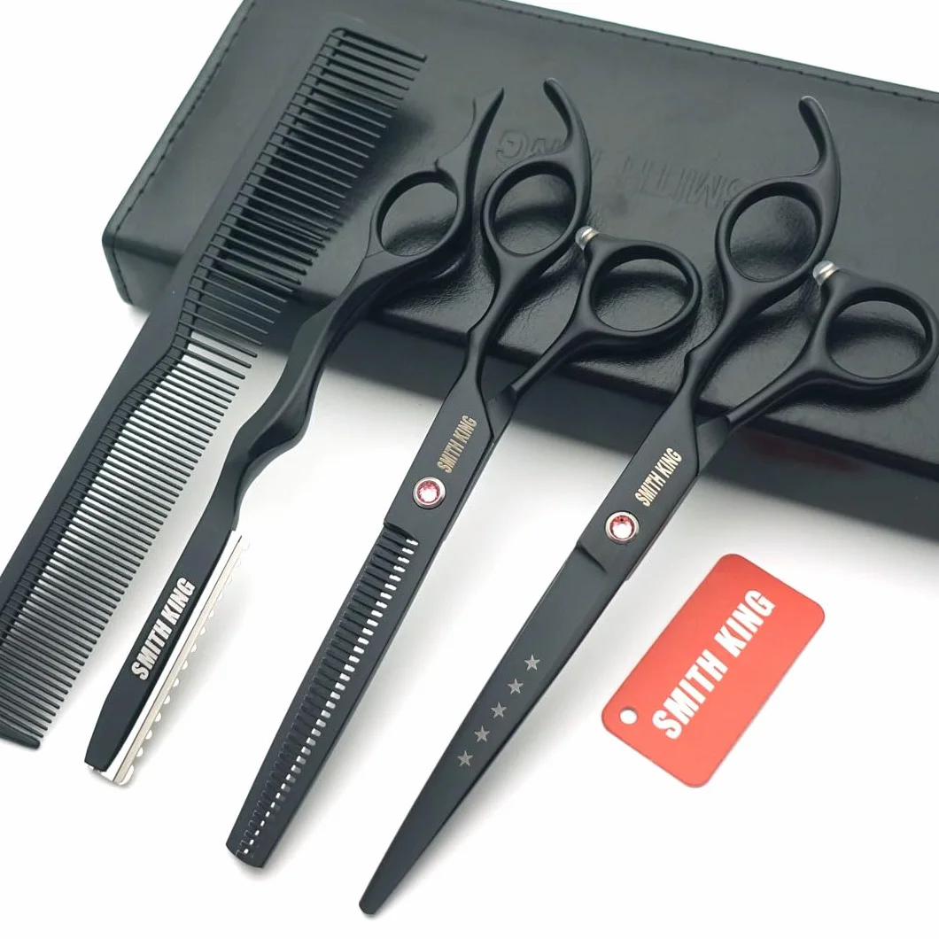 Jeu de ciseaux à cheveux de 7,0 pouces Ciseaux de coupe de cheveux et ciseaux à effiler avec des peignes de rasoir dans 1 ensemble (Noir)
