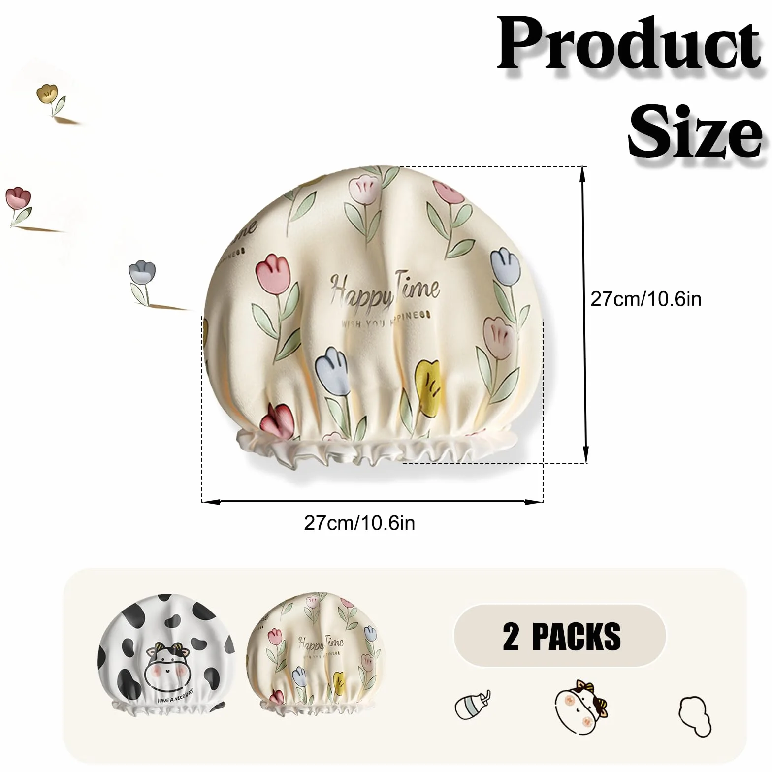Bonnets de douche imperméables double couche lot de 2 réutilisables élastiques