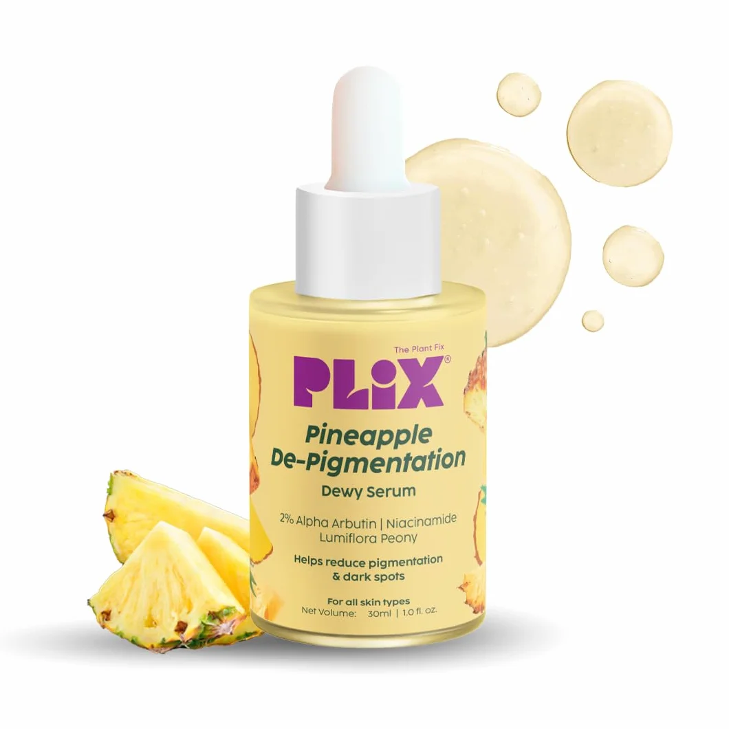 PLIX - THE PLANT FIX Alpha Arbutin Sérum de dépigmentation pour le visage rosé à l'ananas 2 % pour l'élimination de la pigmentation et des taches sombres unisexe avec 10 % de niacinamide, 5 % PHA pour