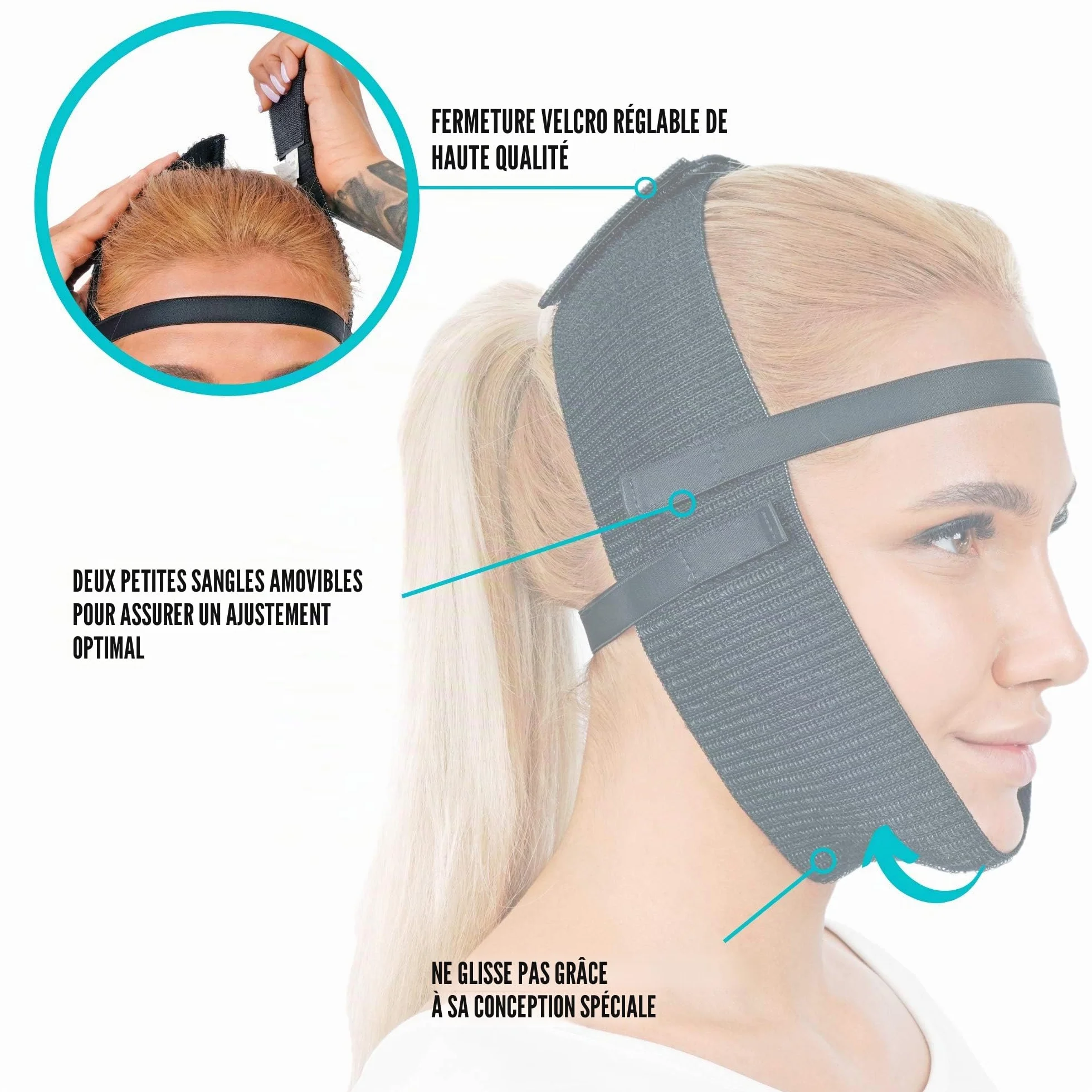 Vêtement de compression post-chirurgie, bande de menton, kit de levage du visage, amincissant le visage, raffermissement des bajoues (noir)