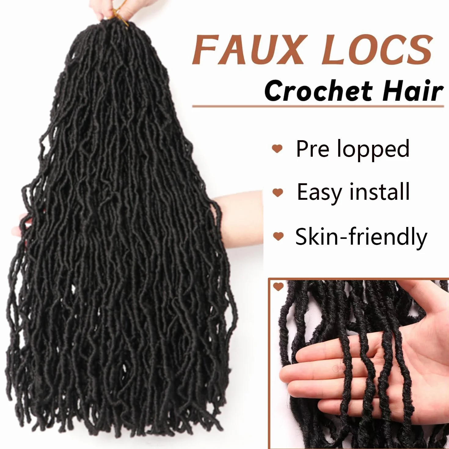 8 Packs Faux Locks Crochet Braids Meches Soft Locs Meches Pour Tresses Africaine Faux Locs Crochet Hair Meches Bouclees Pour Tresses (#1B, 60.9 CM(Lot de 8))