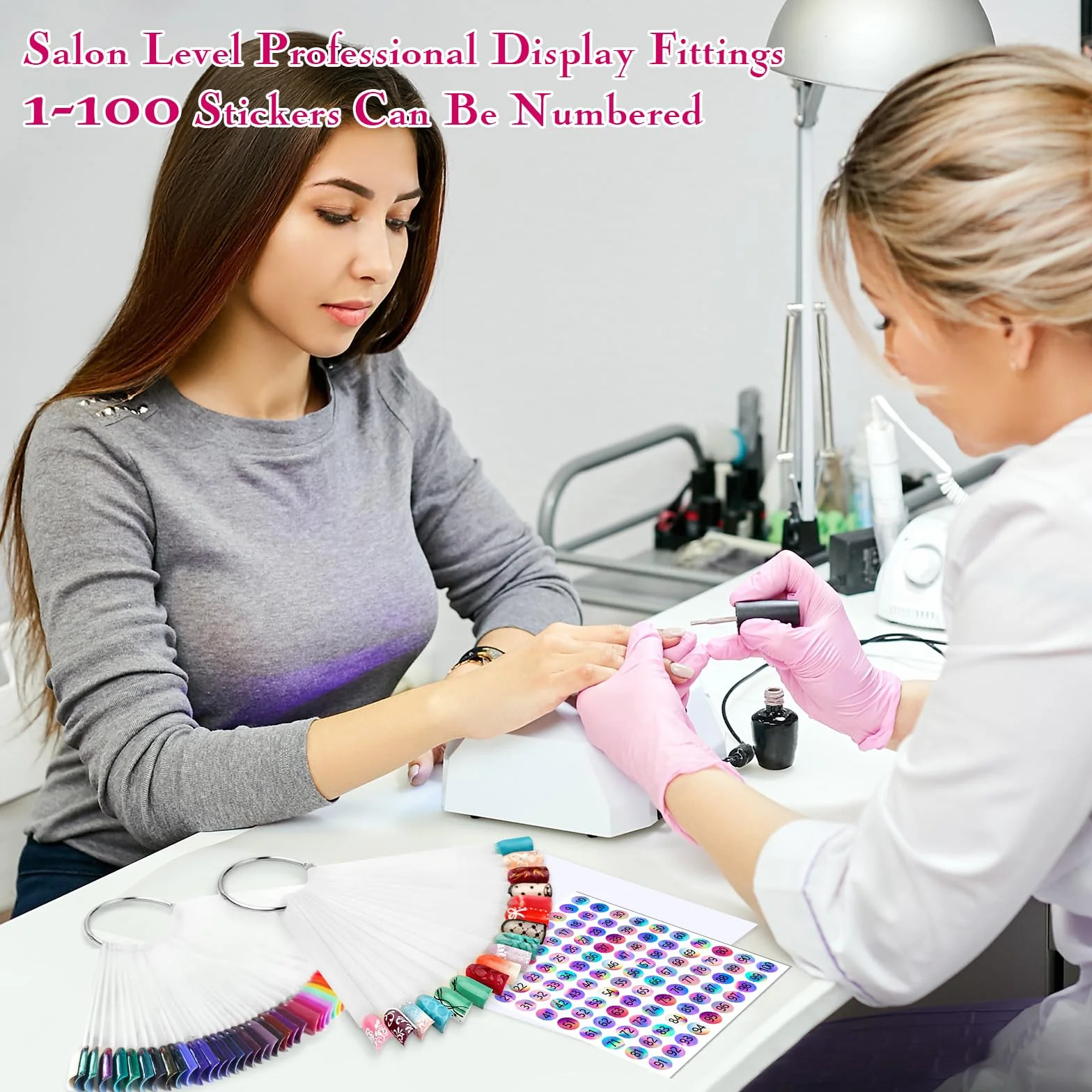 Palette Maquillage Vernis à Ongles, Nuancier Ongles 100 Pièces, Présentoir avec Autocollants Numérotés Transparentes
