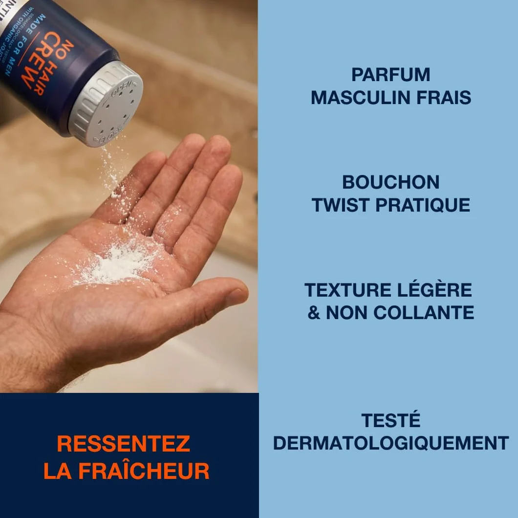 NO HAIR CREW Dry & Fresh Poudre Intime pour Hommes 100 g – Poudre Corporelle Sans Talc contre la Transpiration et les Odeurs