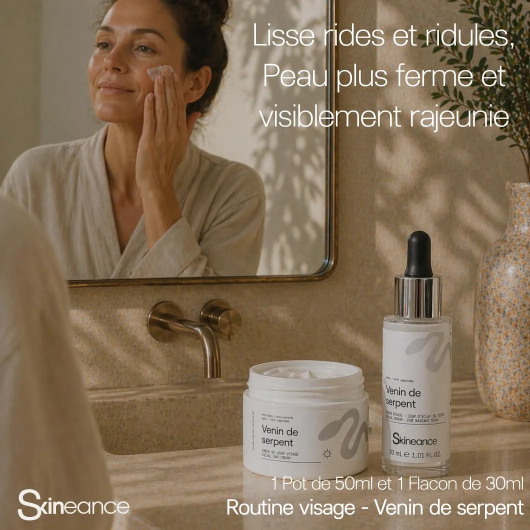 Skineance - Duo Venin de Serpent | Creme Jour 50 ml + Serum 30 ml | Peptide Syn-Ake | Hydratation Quotidienne et Teint Éclatant | Routine Beauté | Formules Contrôlées