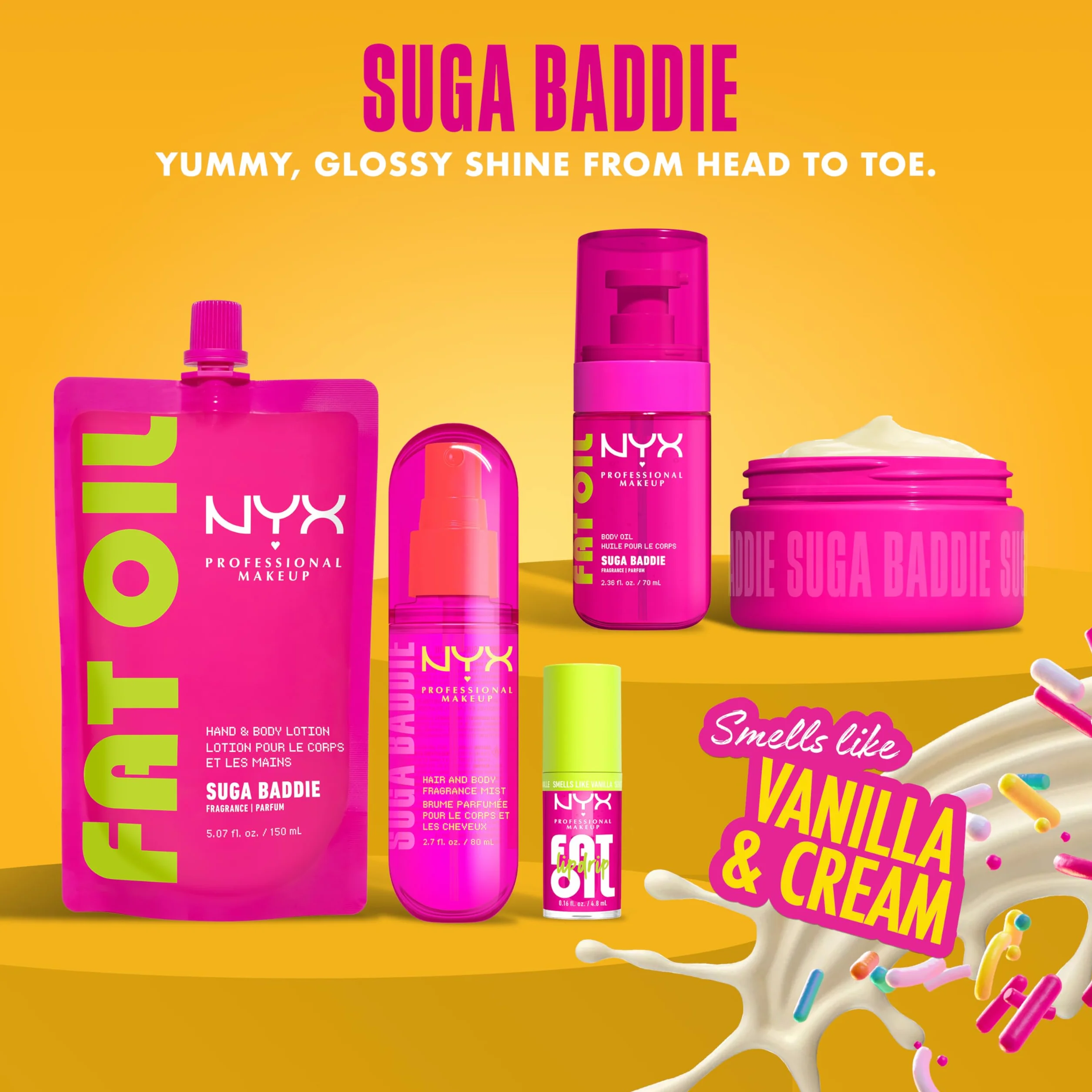 NYX Professional Makeup Fat Oil Body Brume Parfumée Corps & Cheveux Vanille & Crème fouettée SUGA BADDIE Format Standard
