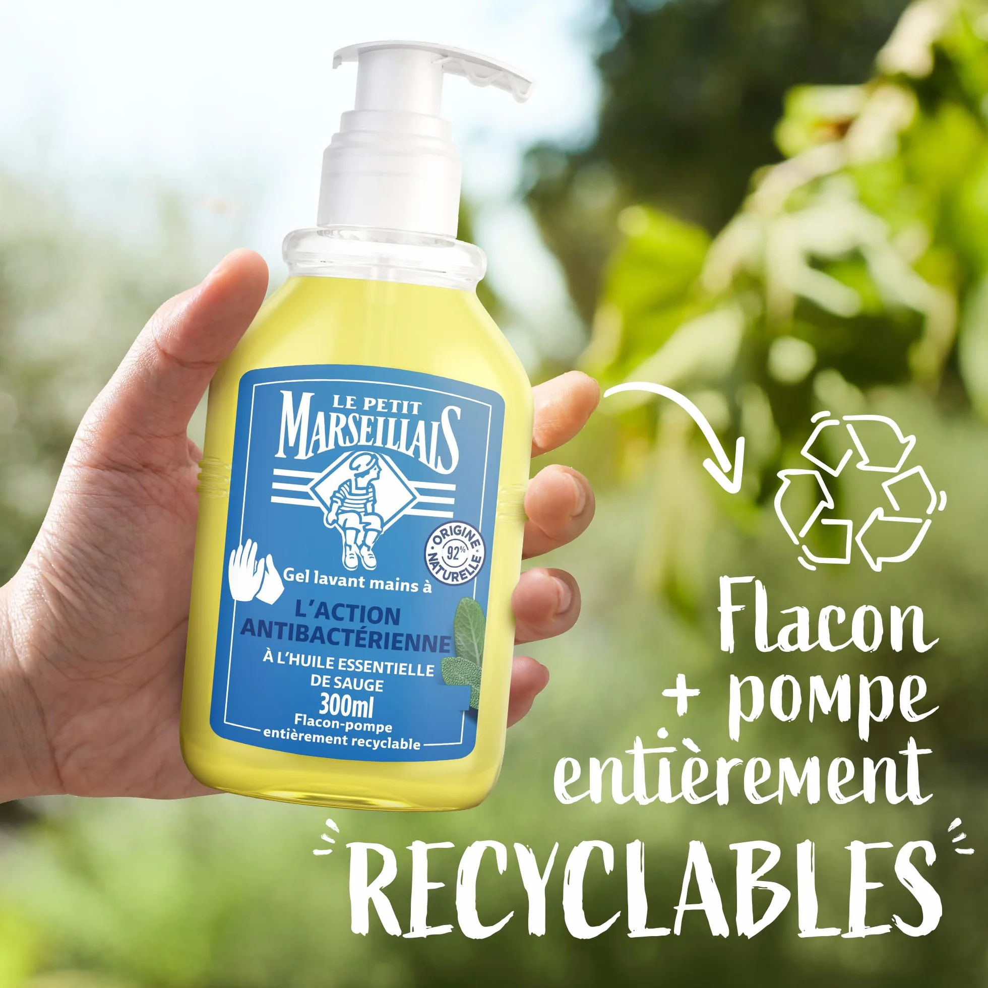 Le Petit Marseillais Recharge Gel Lavant Action Anti-Bactérienne 300 ml Savon Liquide Huile Essentielle Sauge 92% Ingrédients Naturels