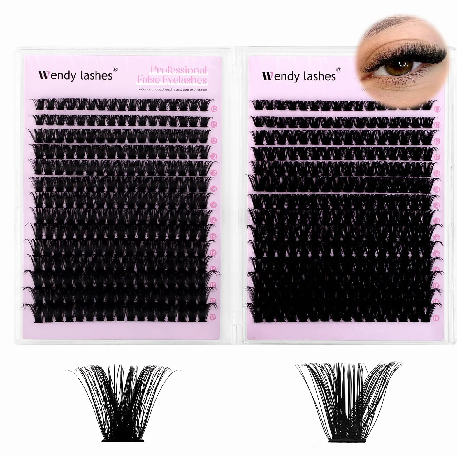 Cils Individuels 594PCS 80D+100D Volume Russe Extension D-Curl Cluster Lashes Mixte 10-18mm Naturel DIY Pour Débutants