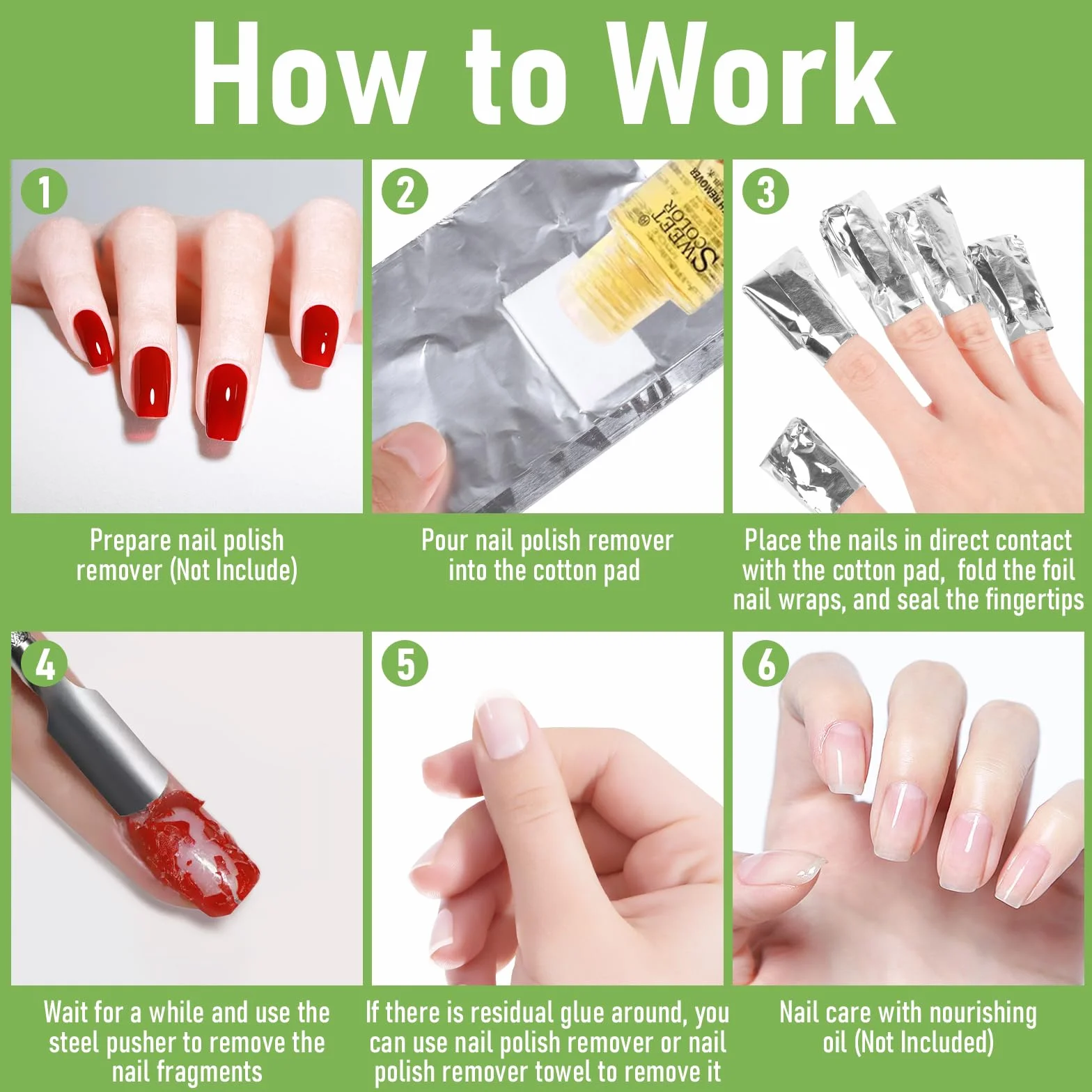 Papillotes en Aluminium Vernis à Ongles Enlever, Feuille d'aluminium pour Ongles Gel, avec Poussoir à Cuticules