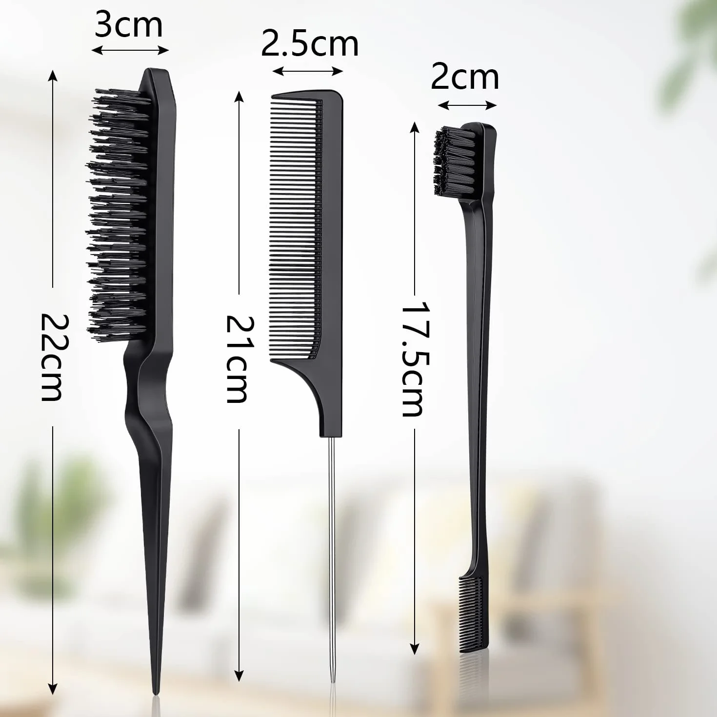 Peigne Baby Hair 3 Pièces Brosse Lissante pour Cheveux Noir