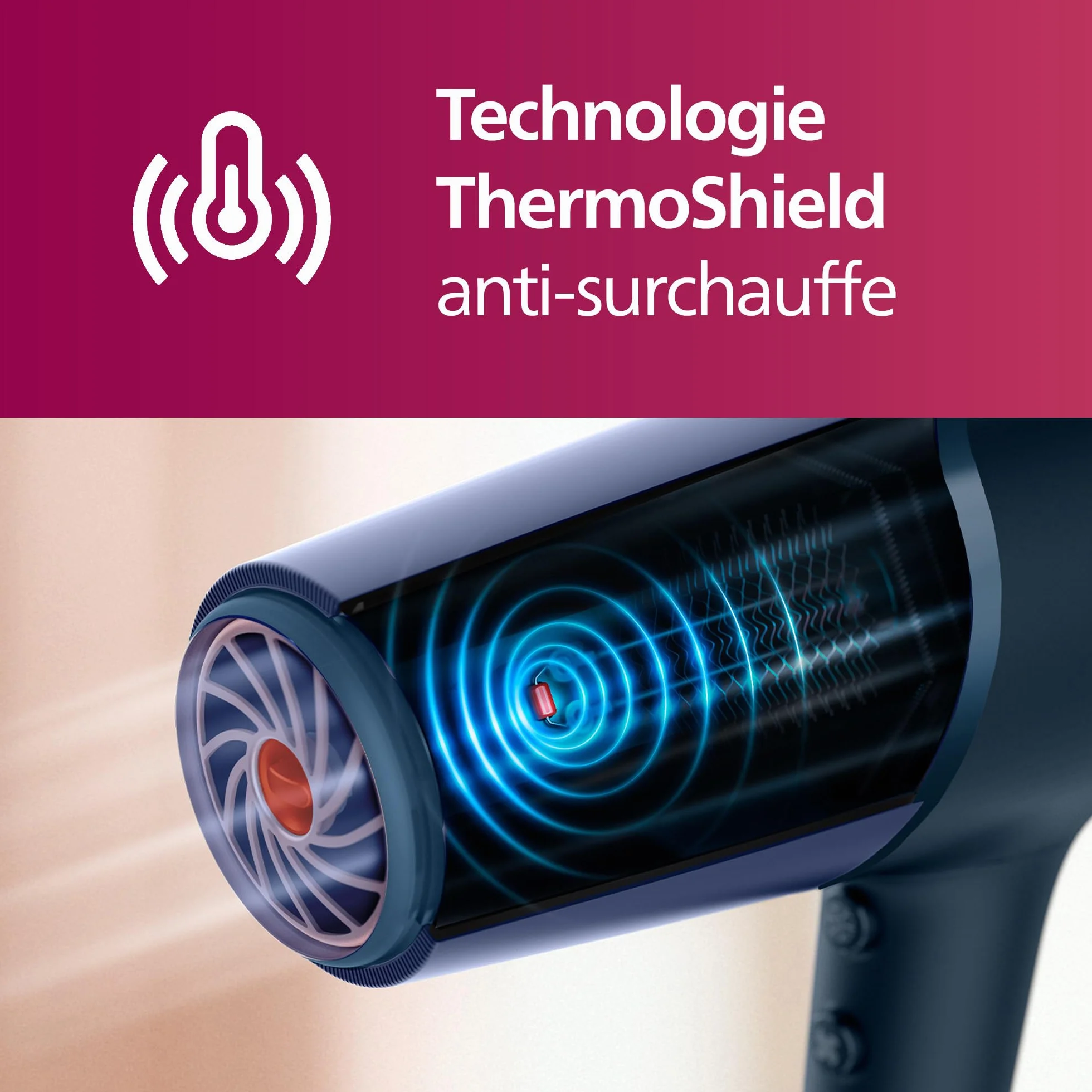 Philips 5000 Series BHD510/20 sèche-cheveux 2300 W ionique ThermoShield bleu métallique avec concentrateur 9 mm 11 mm diffuseur
