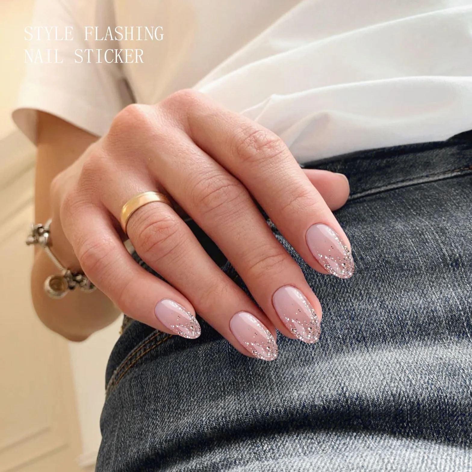 Autocollant Ongles Gel UV Paillettes Rose Clair Nail Art Stickers Semi-durci Deco Ongle Design Manucure