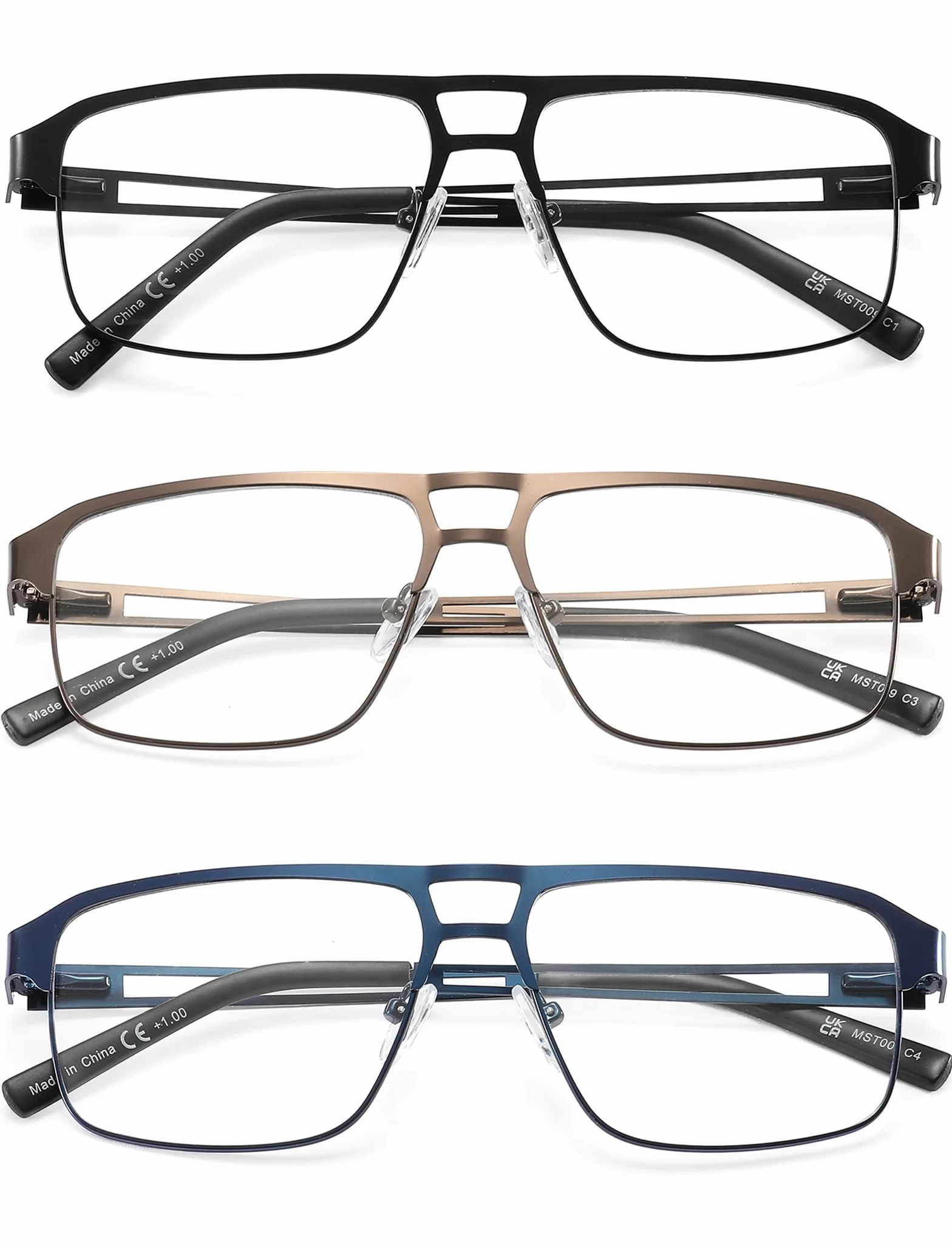 MODFANS 3 Paire Lunettes Lecture Anti Lumiere Bleue Monture Rectangle Metal