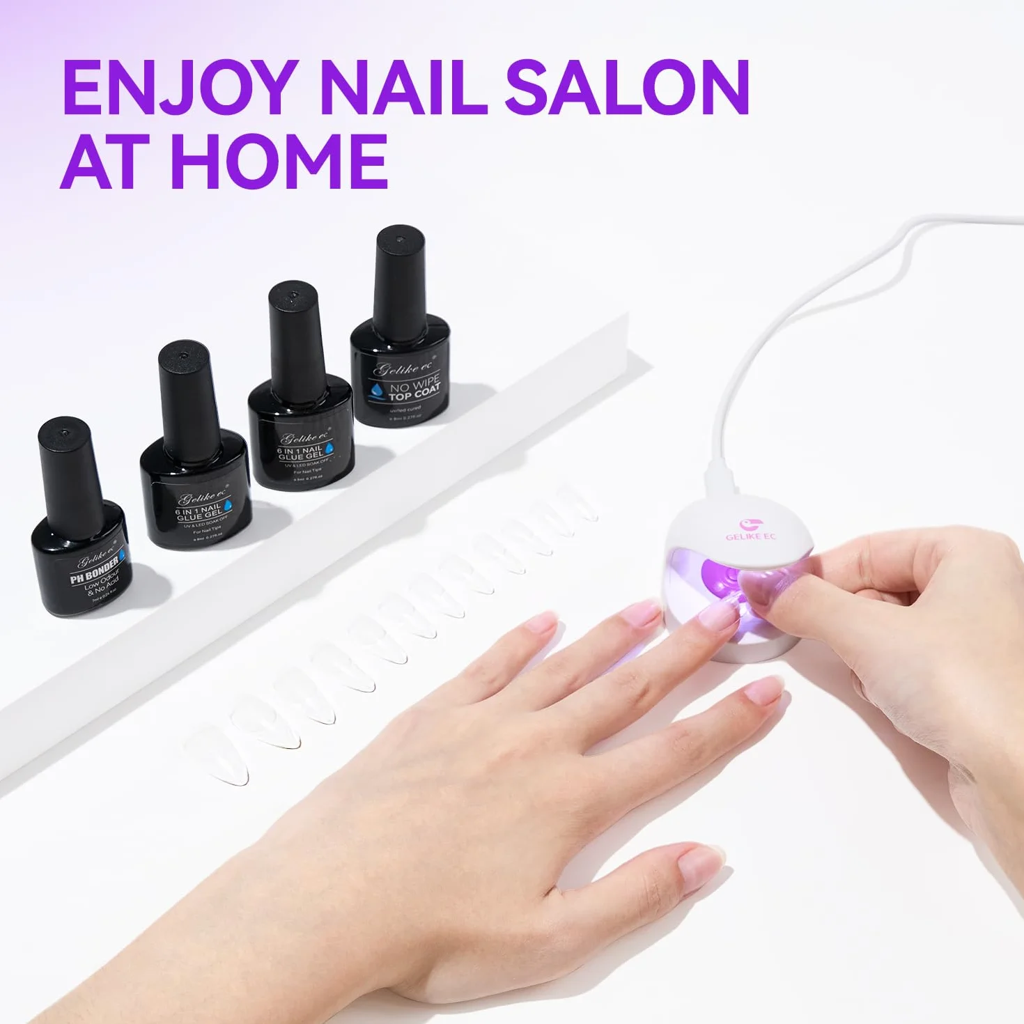 Gelike ec Colle Faux Ongles Gel 6 en 1 UV Colle Capsule Americaine Ongle Extra Forte Gummy Base Pose Americaine Nail Glue 2PCS 16ml