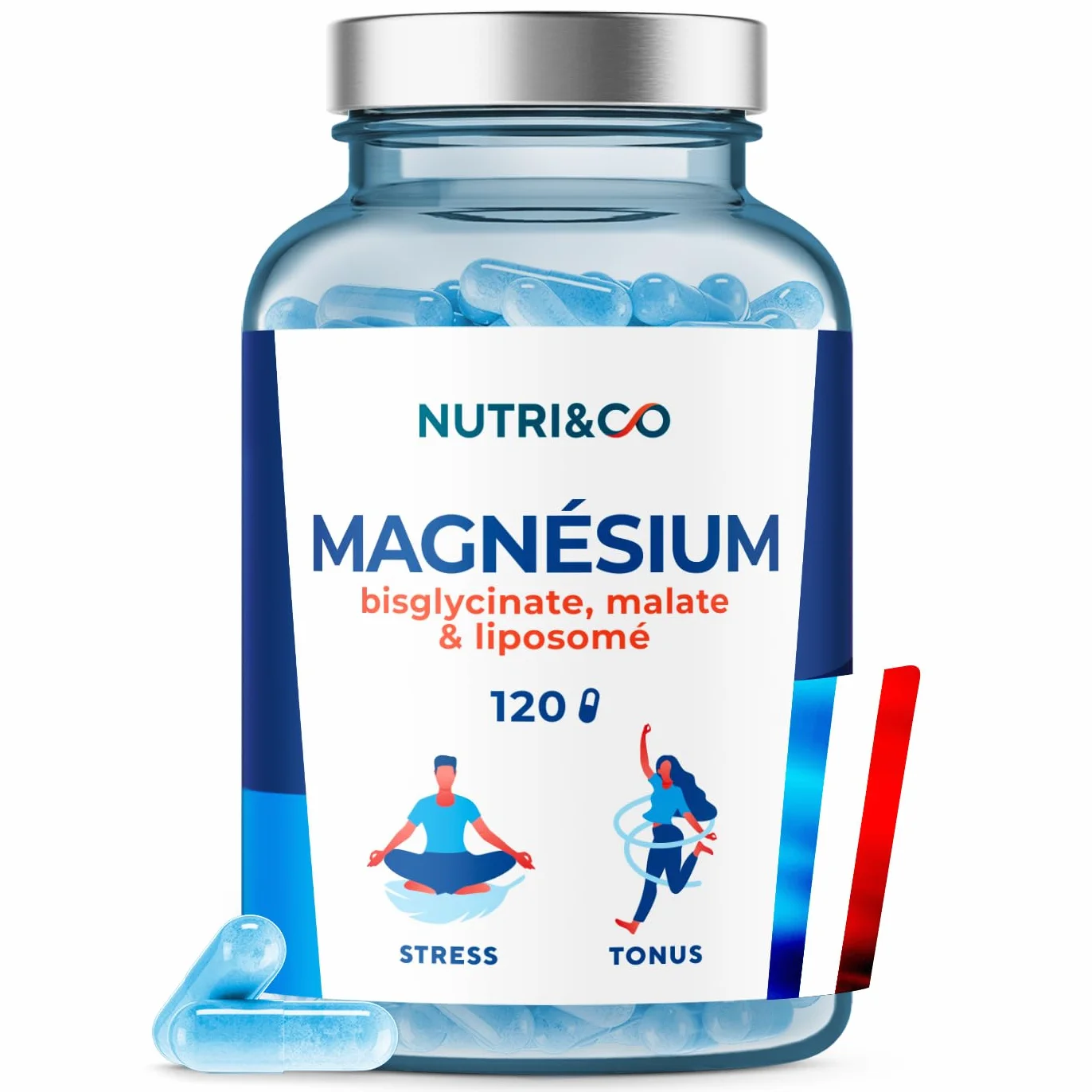 NUTRI & CO Magnésium Bisglycinate Malate & Liposome + Vitamine B6 300mg/j Haute Absorption 120 gélules Fabriqué en France