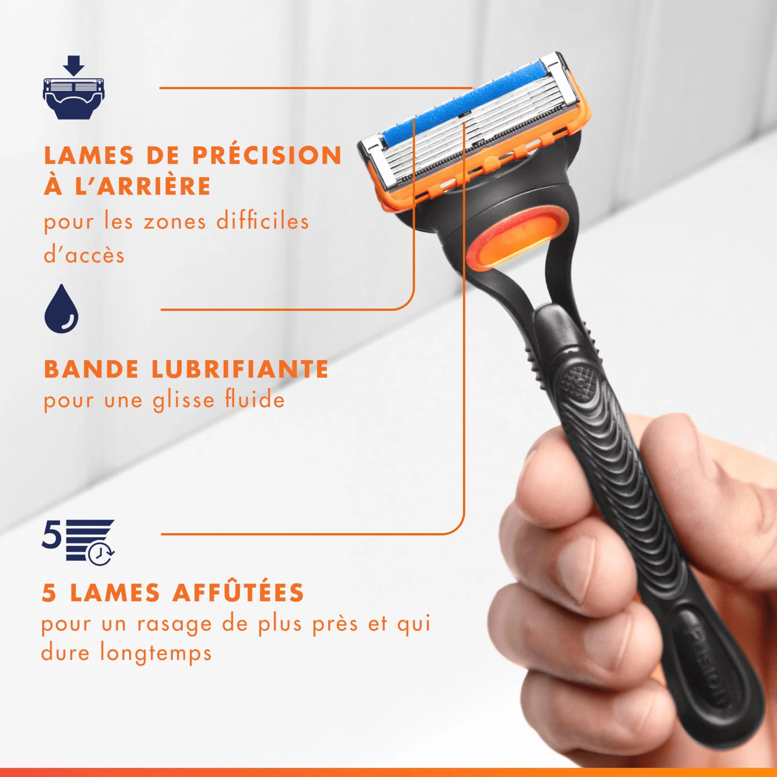 Gillette Fusion 5 Lames de Rasoir Homme, Pack de 12 Recharges Longue Durée, Acier Inoxydable