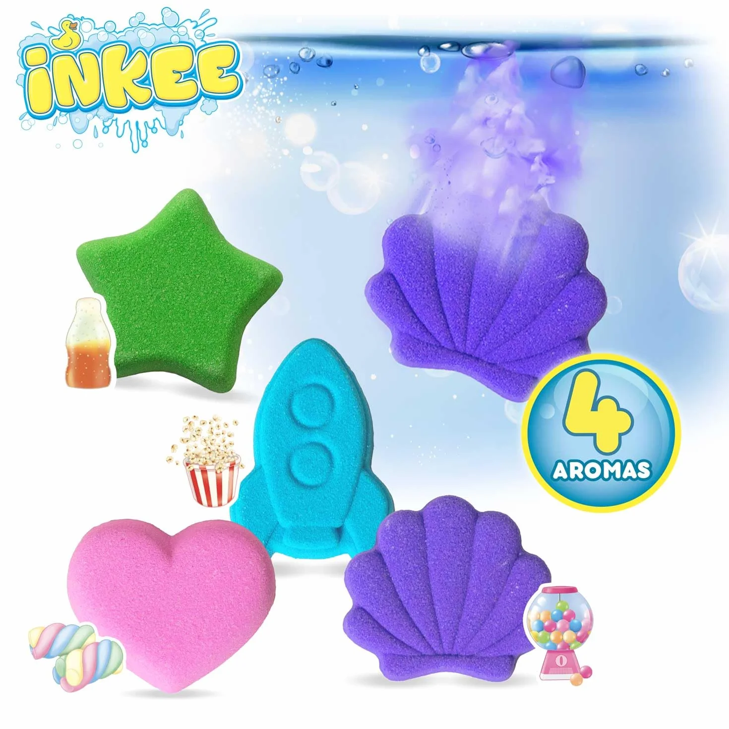 INKEE Bath Fizzer Mix 4x Boules de bain pétillantes à l'huile d'amande douce, Bombe de bain enfant 4x 20g