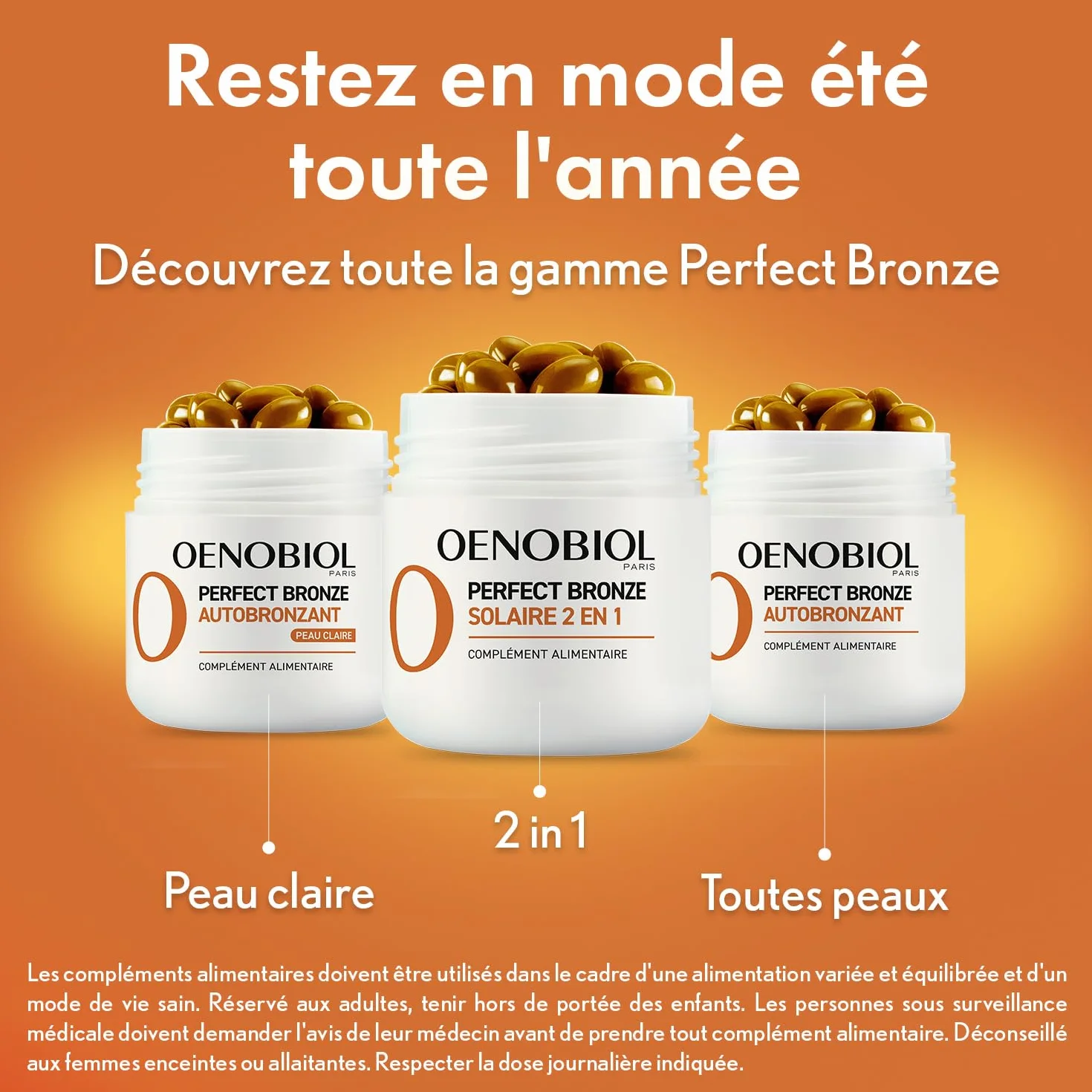 Oenobiol Autobronzant Perfect Bronze 5 Pigments 100% Origine Végétale Complément Alimentaire 2x30 Capsules