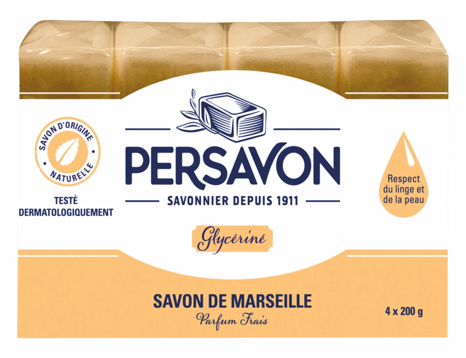 PERSAVON Savon de Marseille glycérine 200 g 4 Pièces - Lot de 2