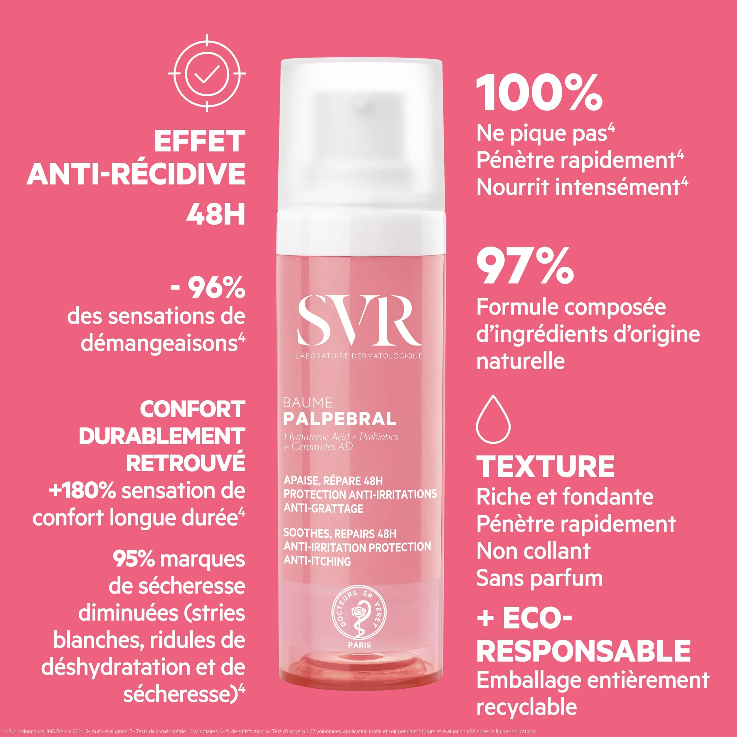 SVR Palpebral Baume apaisant réparateur anti-grattage visage contour des yeux secs irrités atopique Acide hyaluronique omégas 3-6-9 céramides AD 30 ml