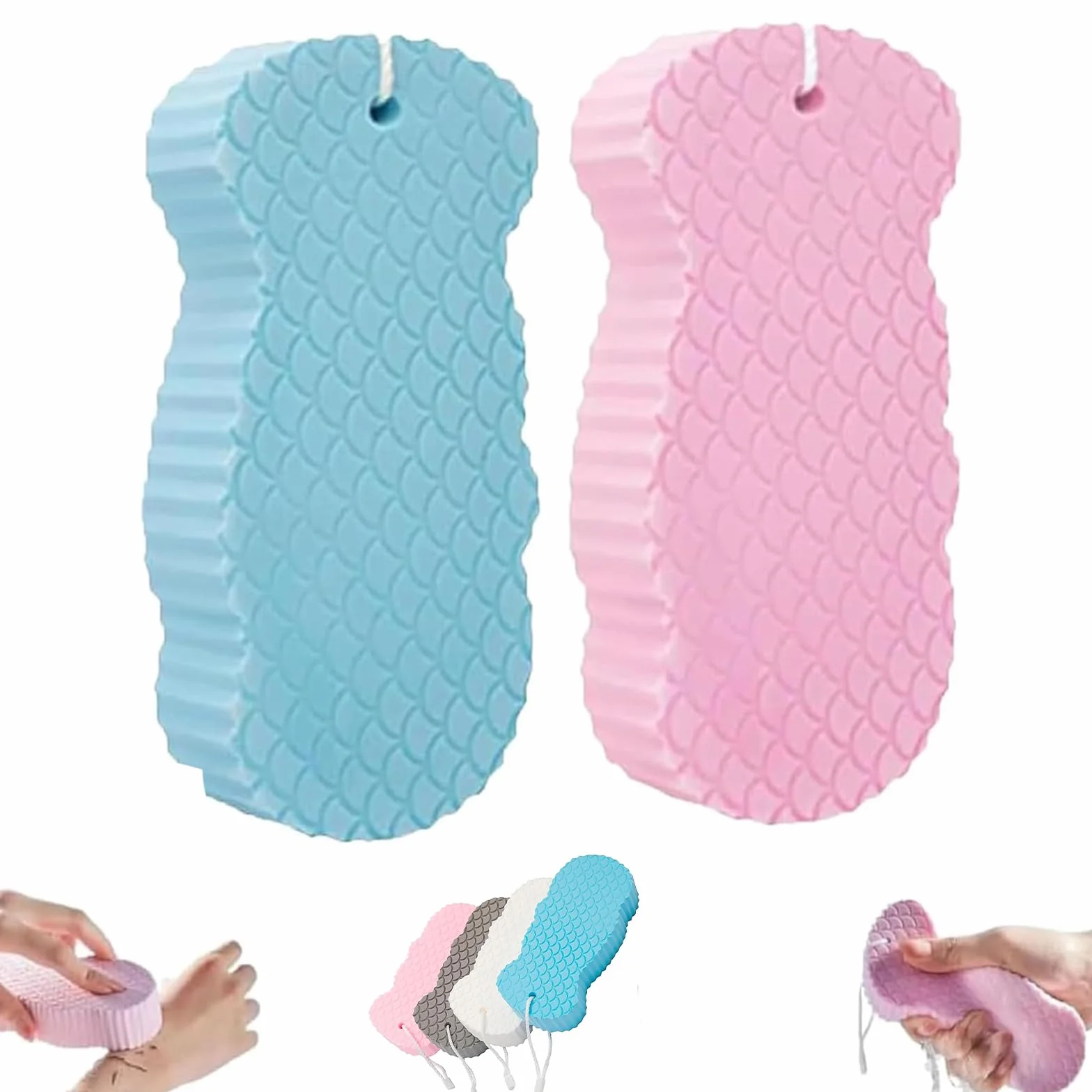 Lot de 2 éponges de bain exfoliantes réutilisables pour peaux mortes