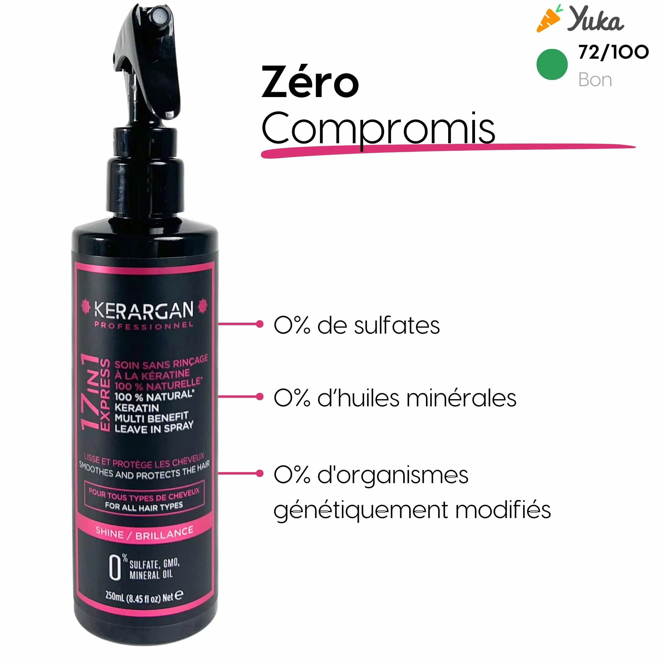 Kerargan - Lotion Tonique à la Kératine pour Cheveux Brillants et Renforcés - Hydratant, Démêlant, Thermoprotecteur - Anti-Frisottis et Volume - Sans Sulfate, OGM ni Huiles Minérales - 250ml