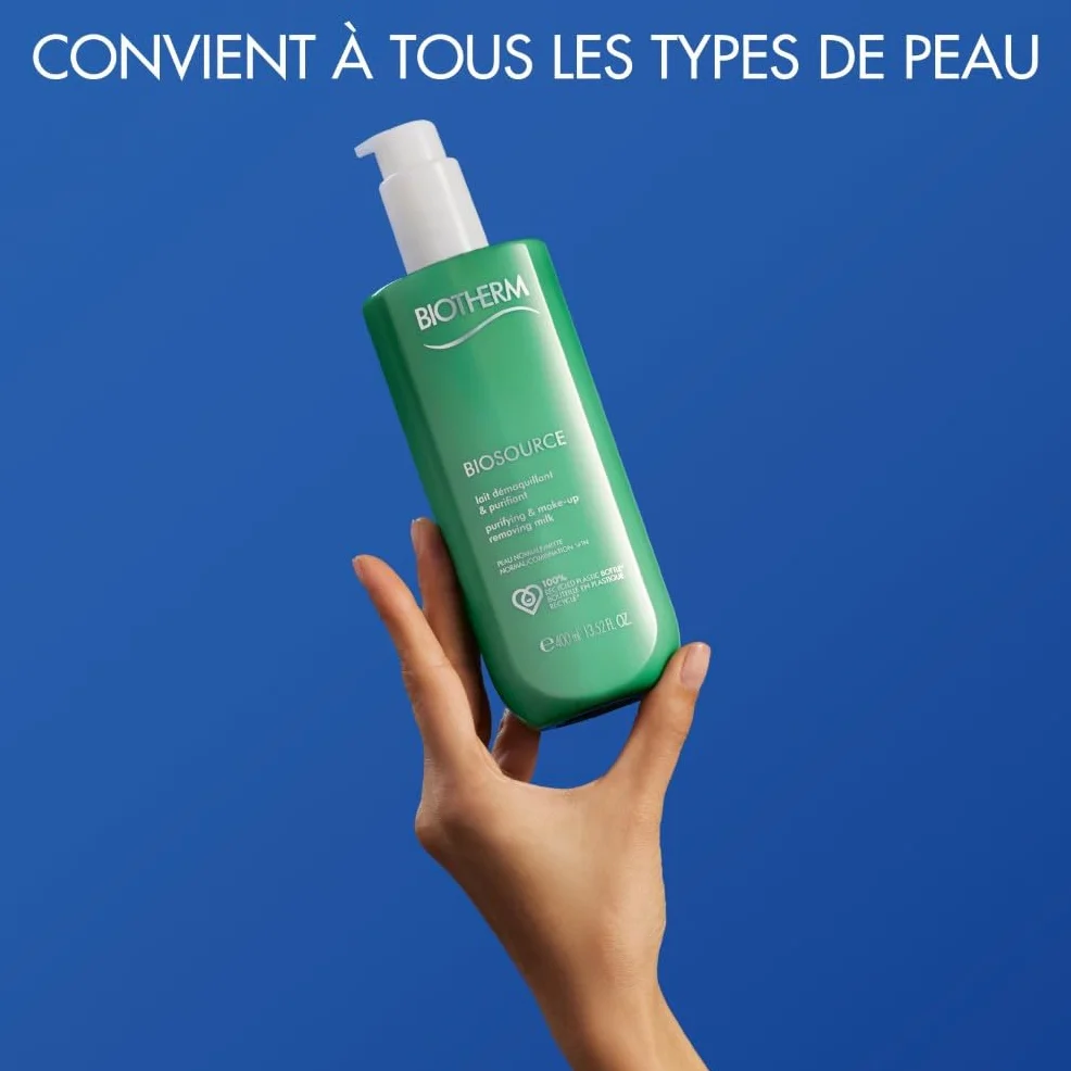 BIOTHERM - Biosource Lait Démaquillant - Peaux Normales - Nettoie en Douceur & Revitalise - 400ml