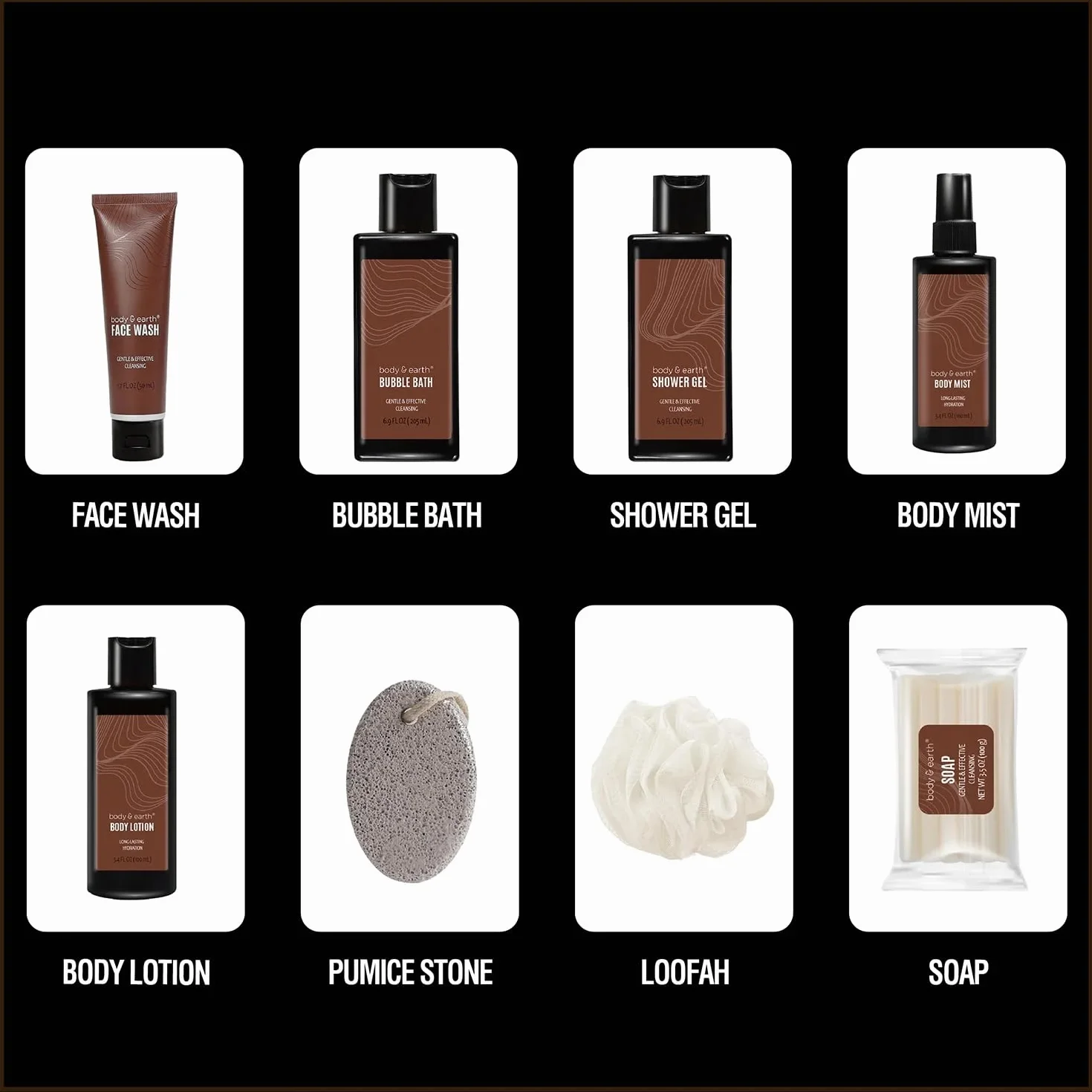 Coffret Cadeau Soin Homme 8 Pièces Gel Douche Bain Moussant Gommage Nettoyant Visage Sel de Bain Lotion Corporelle Parfum Bois de Santal