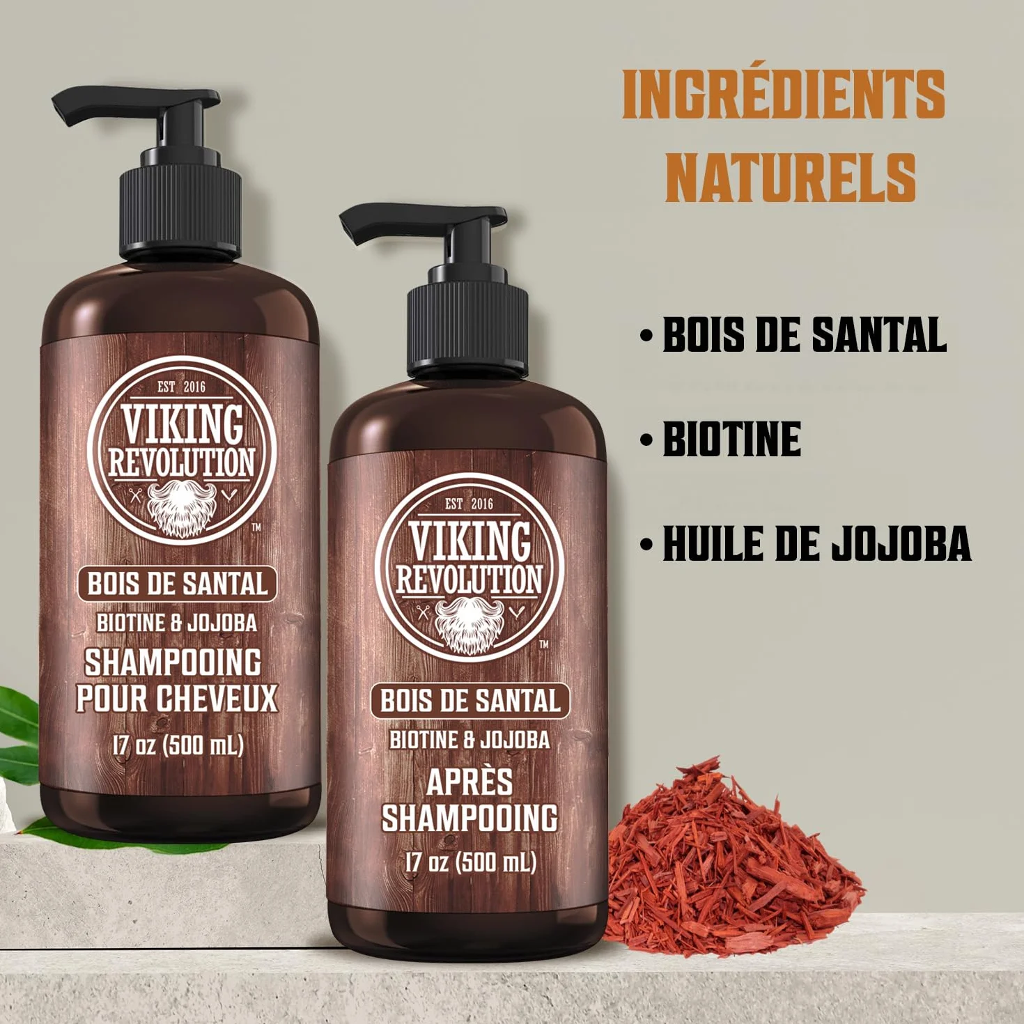 Viking Revolution - Ensemble Shampoing et Après-Shampoing Homme - 2 x 500 ml - Hydrate et Renforce - 100% Naturel avec Vitamine B5 et Huile de Jojoba - Bois de Santal