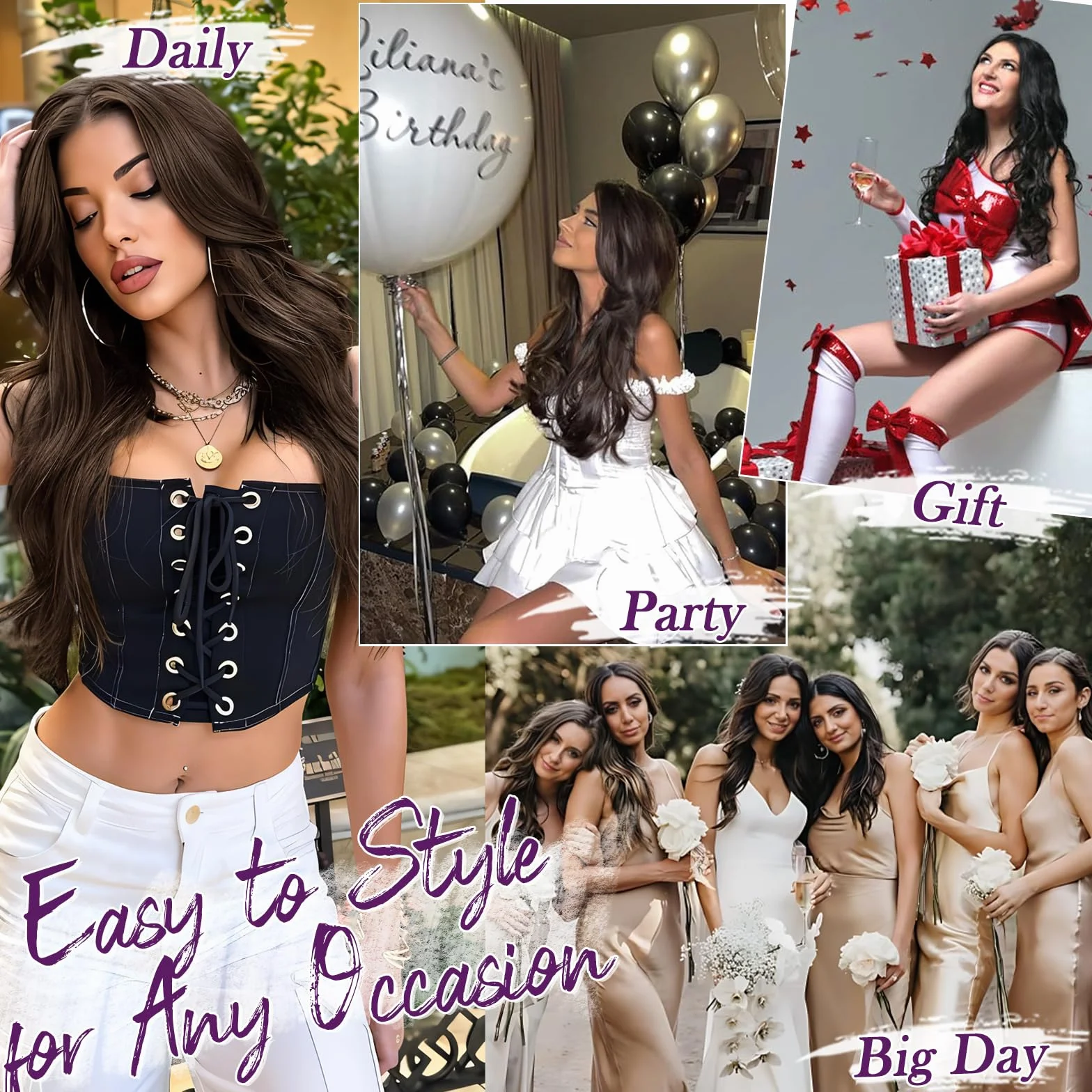 BARSDAR Extension Cheveux à Clips Foncé Brun, Longue Ondulées Extension à Clip Cheveux Naturel pour Femme 50cm 5PCS Tête Pleine Extensions Synthétique Postiche - Foncé Brun