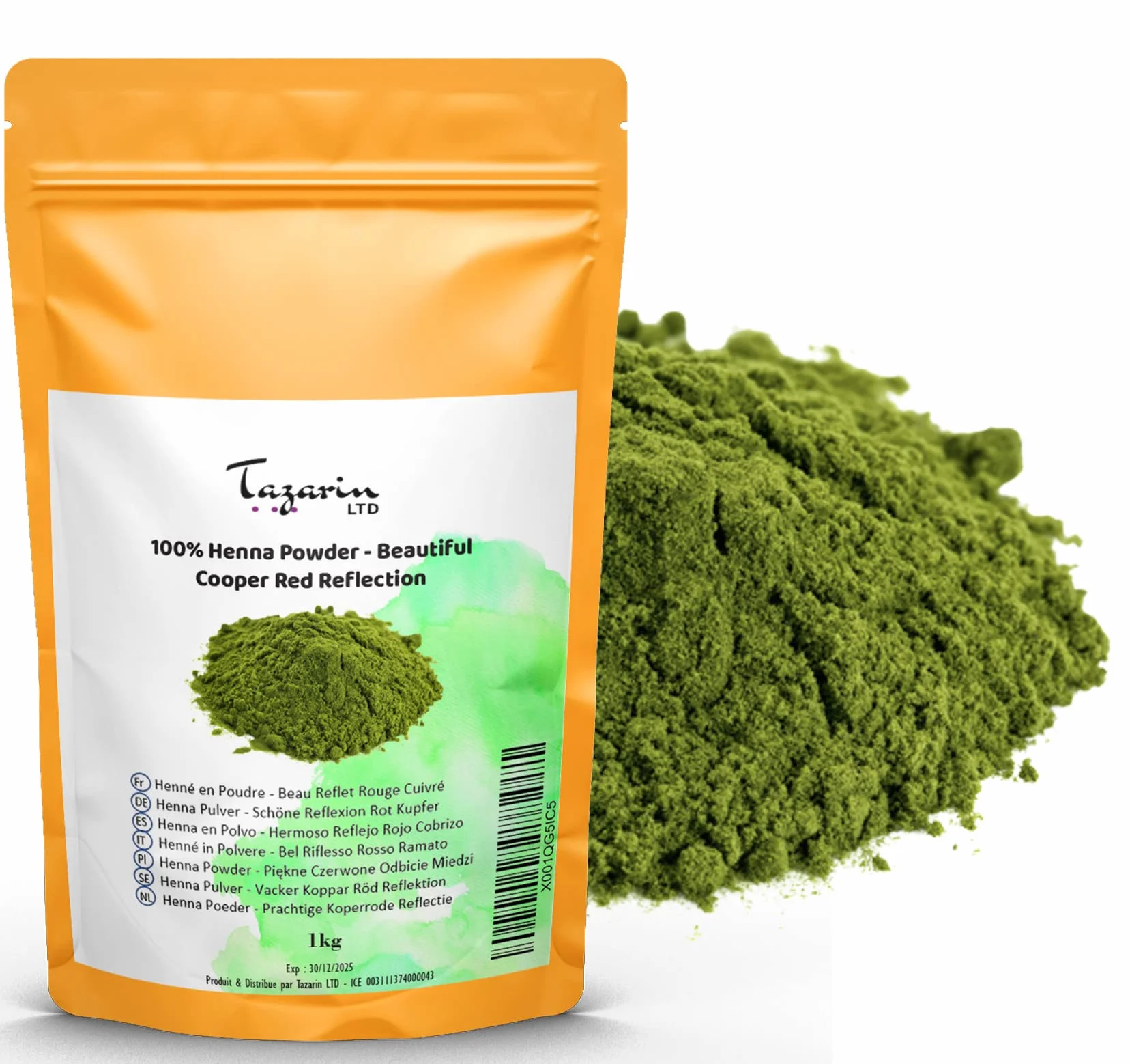 1kg Henné en Poudre, Naturel - Jolie Reflet Roux Cuivré - Coloration Cheveux - 100% Naturel, Pur et Sans Additifs | Poudre Fine