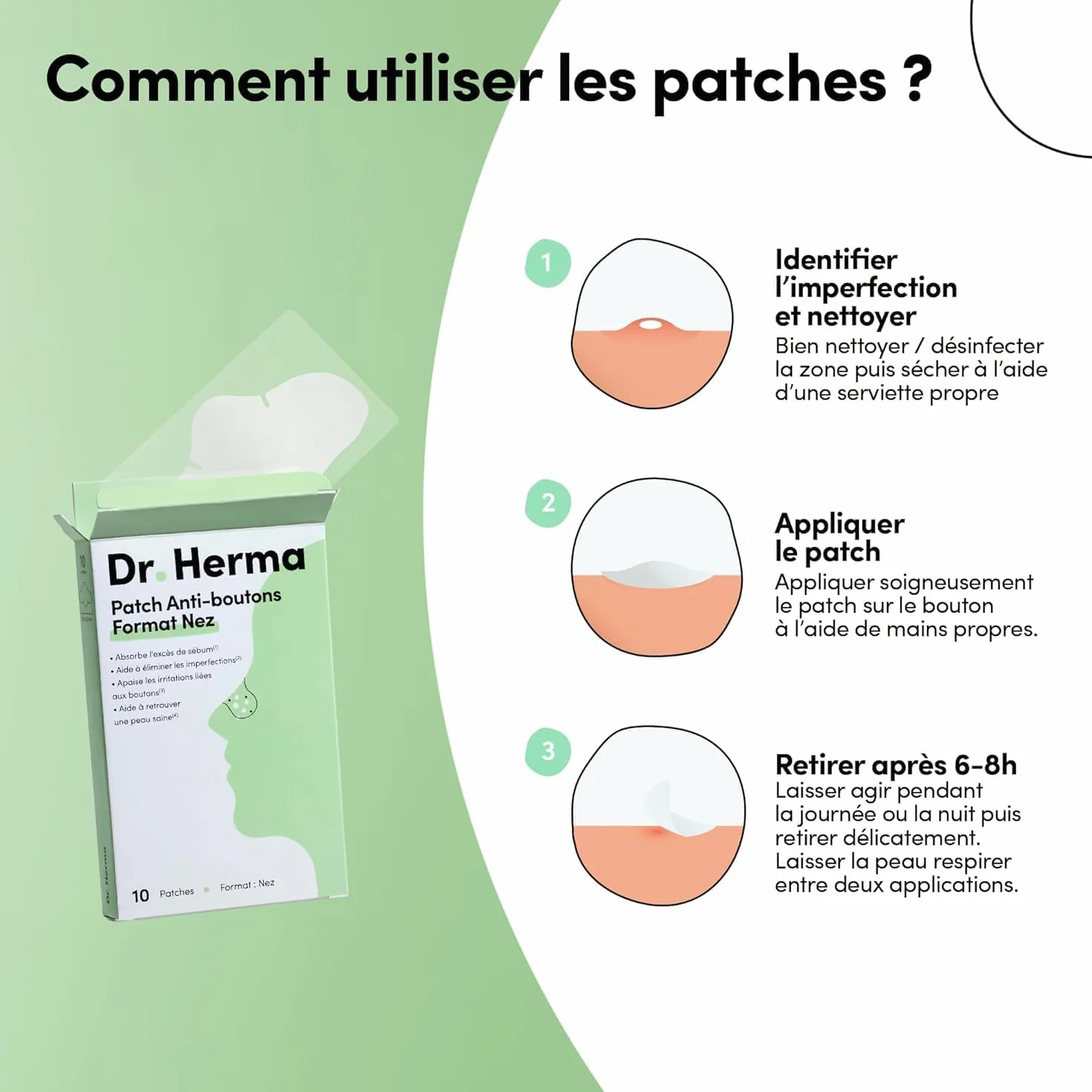 Dr. Herma - Patch Anti Bouton - Adapté au Nez - Résultats en 6 à 8h - Testé sous contrôle dermatologique - Acide Salicylique, Hydrocolloïdes, Huile d'Arbre à Thé - 2 Boîtes de 10 patchs