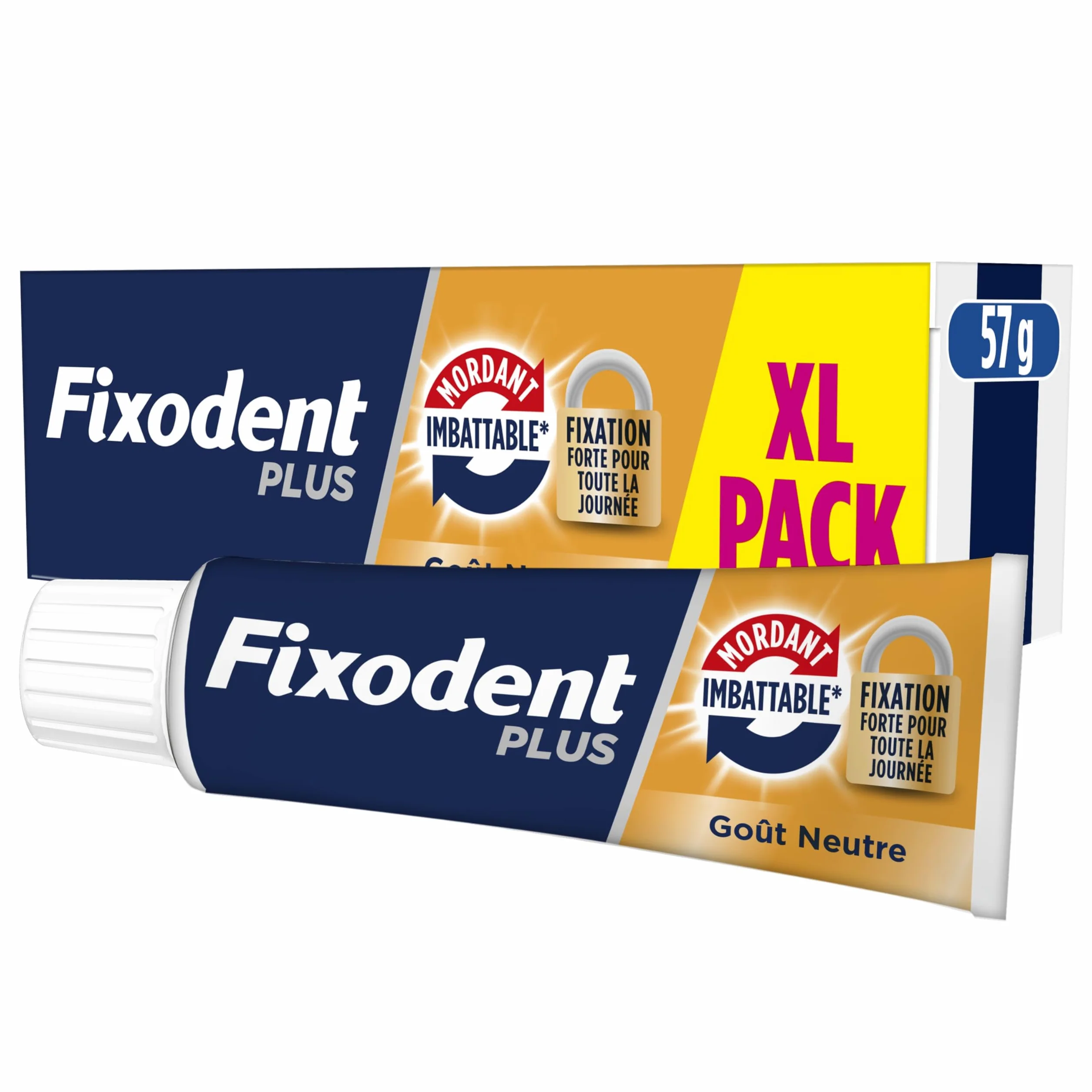 Fixodent Crème Adhésive Plus Mordant Imbattable pour Prothèses Totales et Partielles, Goût Neutre, 57ml