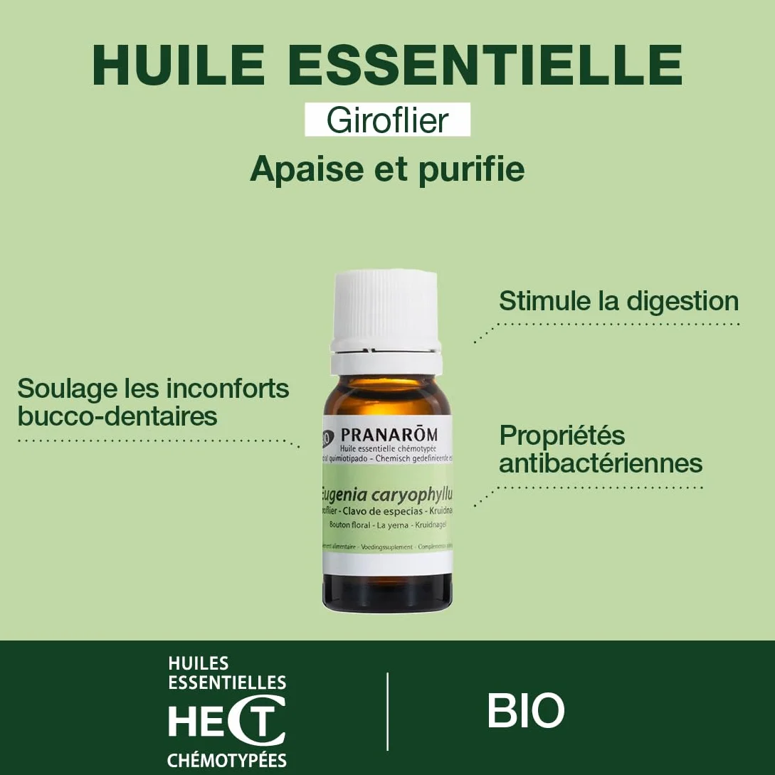 Huile Essentielle Chémotypée Giroflier BIO PRANARÔM 10 ml Confort bucco-dentaire Pure Et Naturelle HECT
