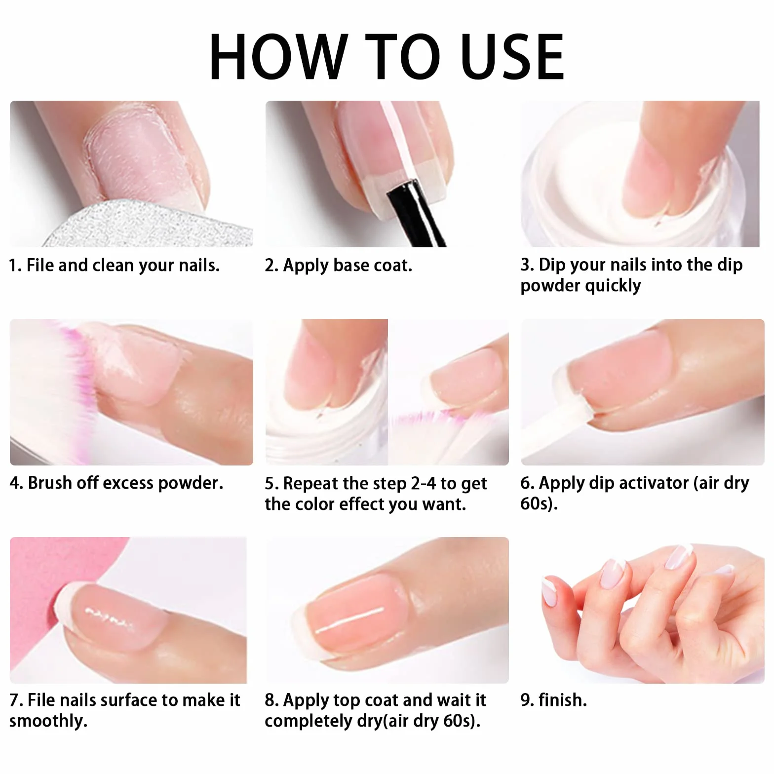 Lofuanna Dip Powder Nail Kit 4 Couleurs Poudre à Tremper avec Base Couche Supérieure Activateur Pas Besoin UV LED Ensemble Manucure Débutantes