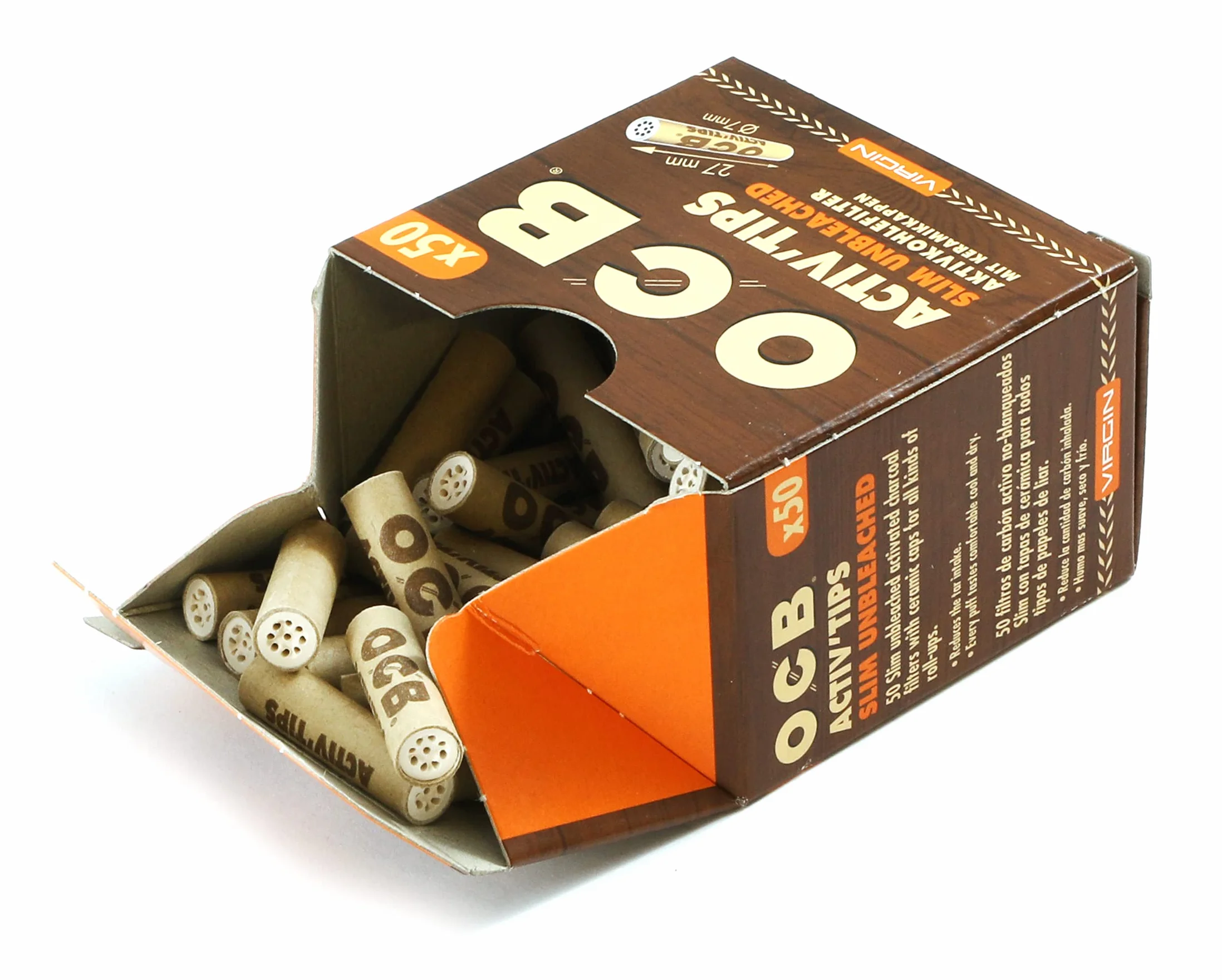 OCB 18656 ActivTips Filtres à charbon actif non blanchi 7 mm Lot de 2 paquets de 50