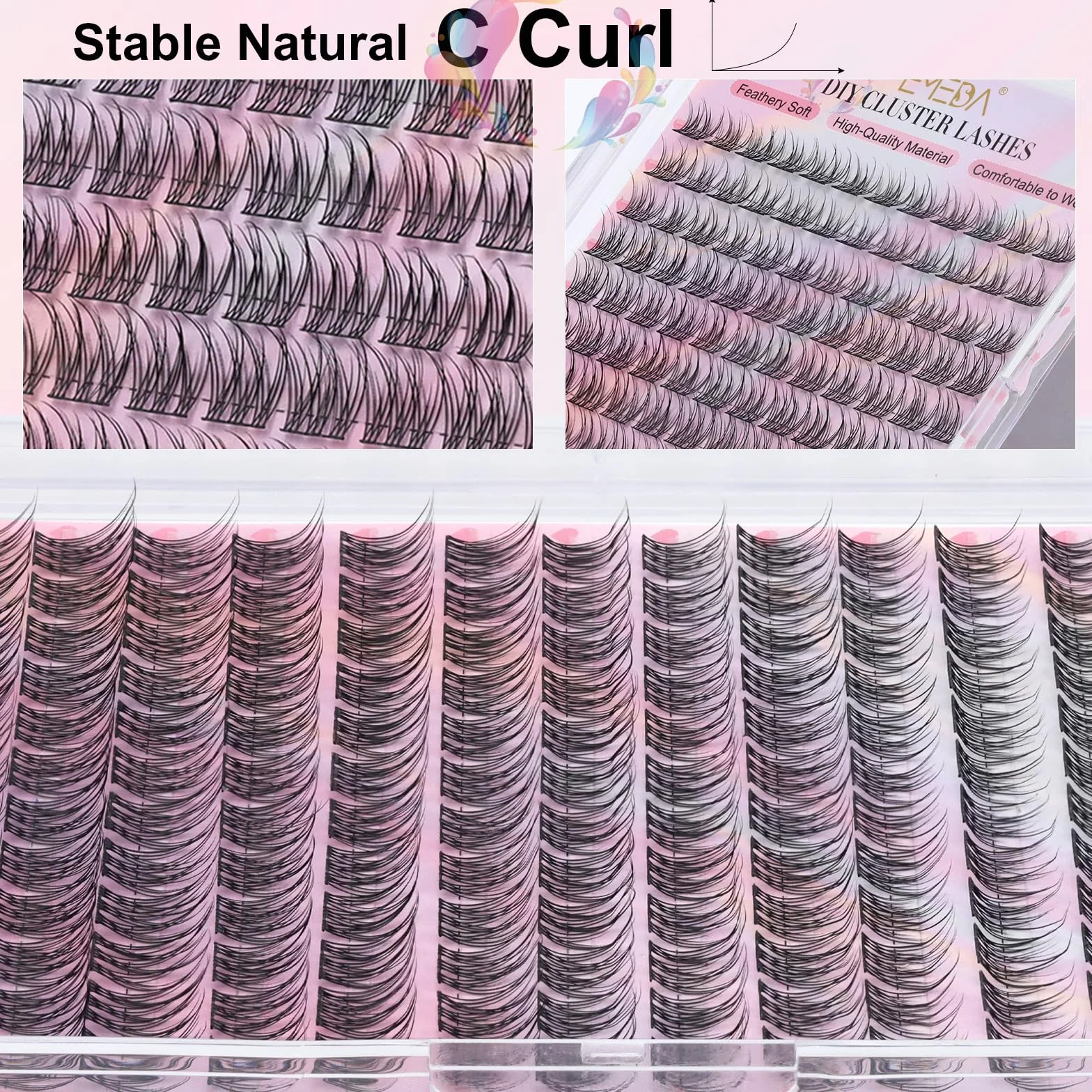EMEDA Faux Cils Naturels en Grappe Mix 10-13mm Set d'Extension de Cils Individuels DIY
