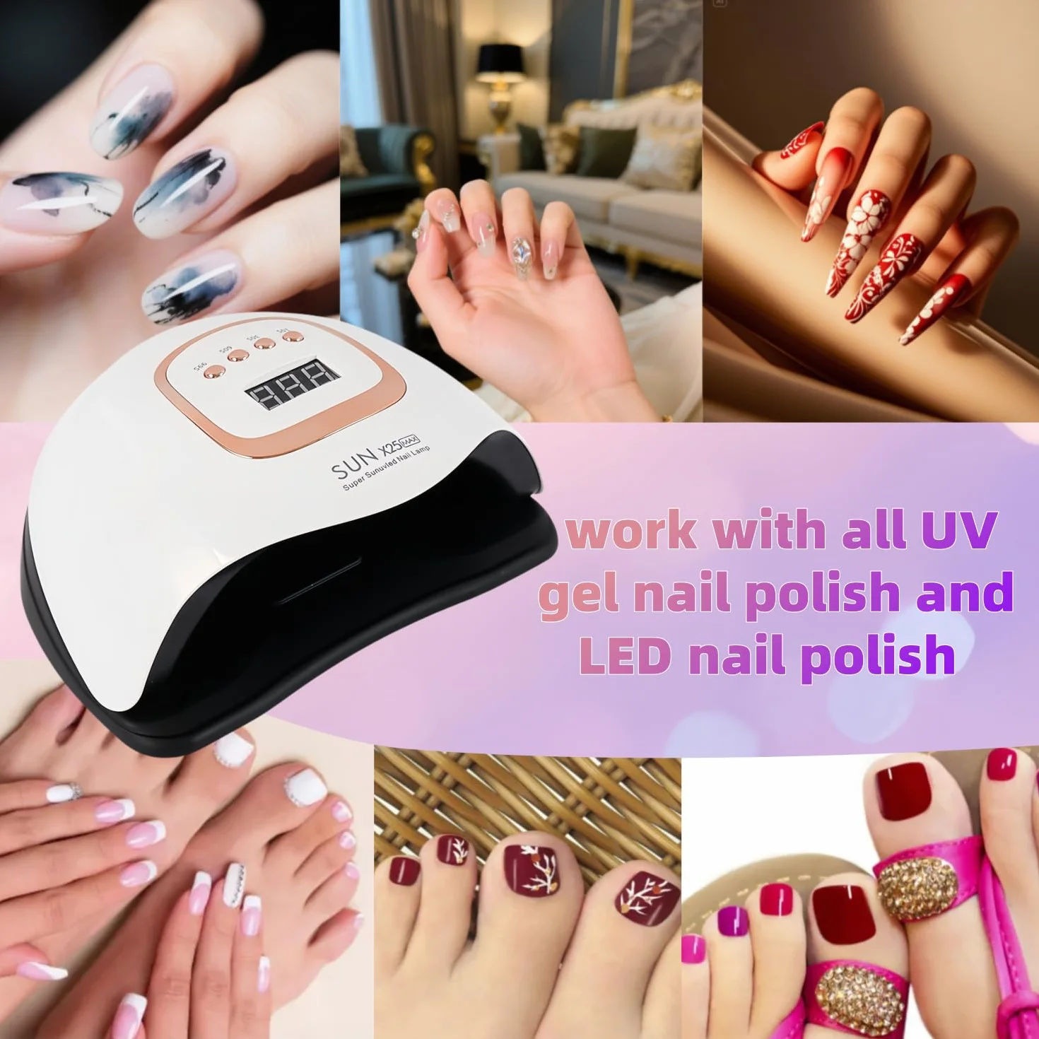 Lampe UV LED Ongles 380W 81 LEDs, Séchoir Professionnel avec Capteur Automatique et 4 Minuteries, Idéale pour Ongles des Mains et Pieds