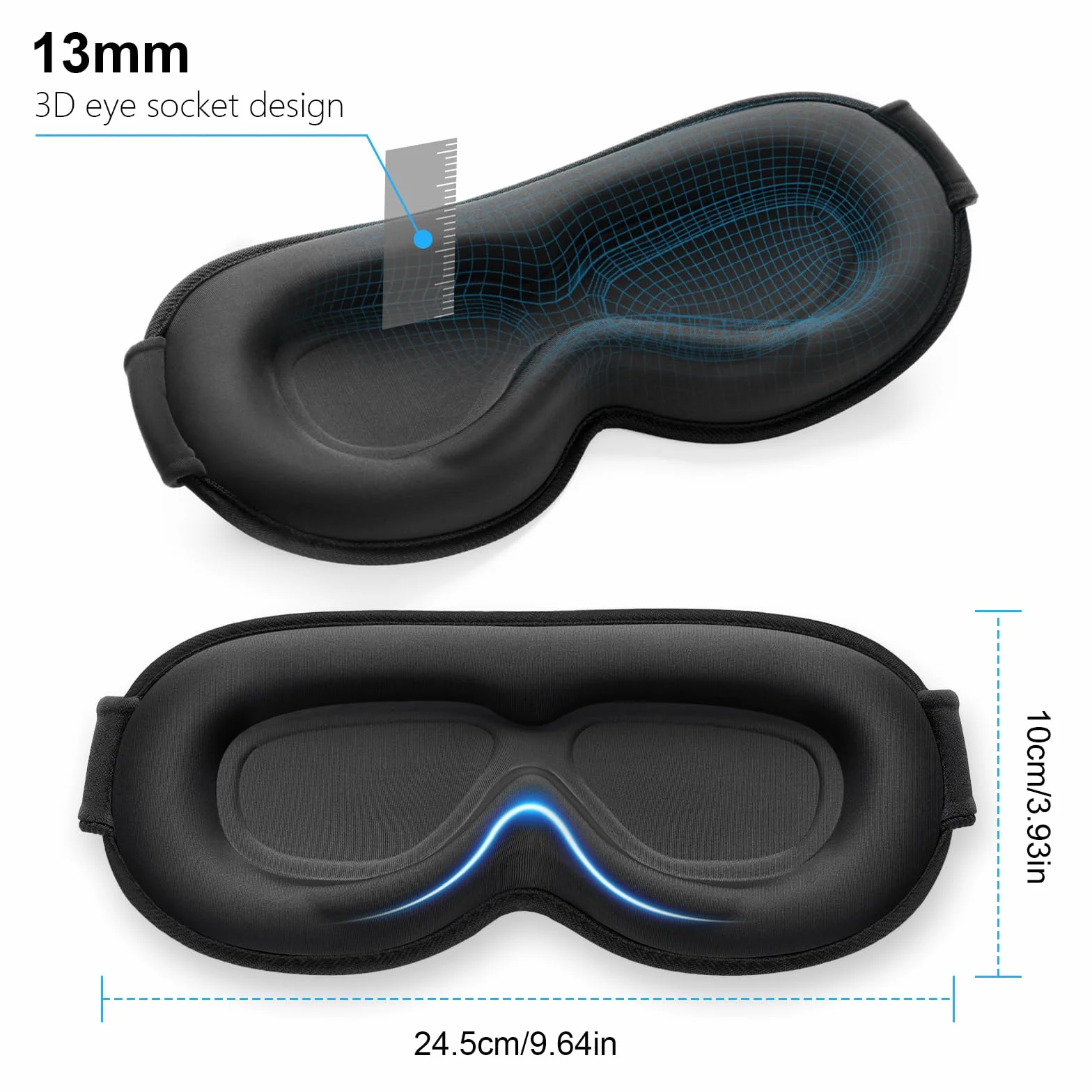 Gritin Masque de Nuit Occultant 100% Hommes Femmes, Masque de Sommeil Zero Pression Ergonomique 3D, Cache Yeux Ultra Doux Confortable