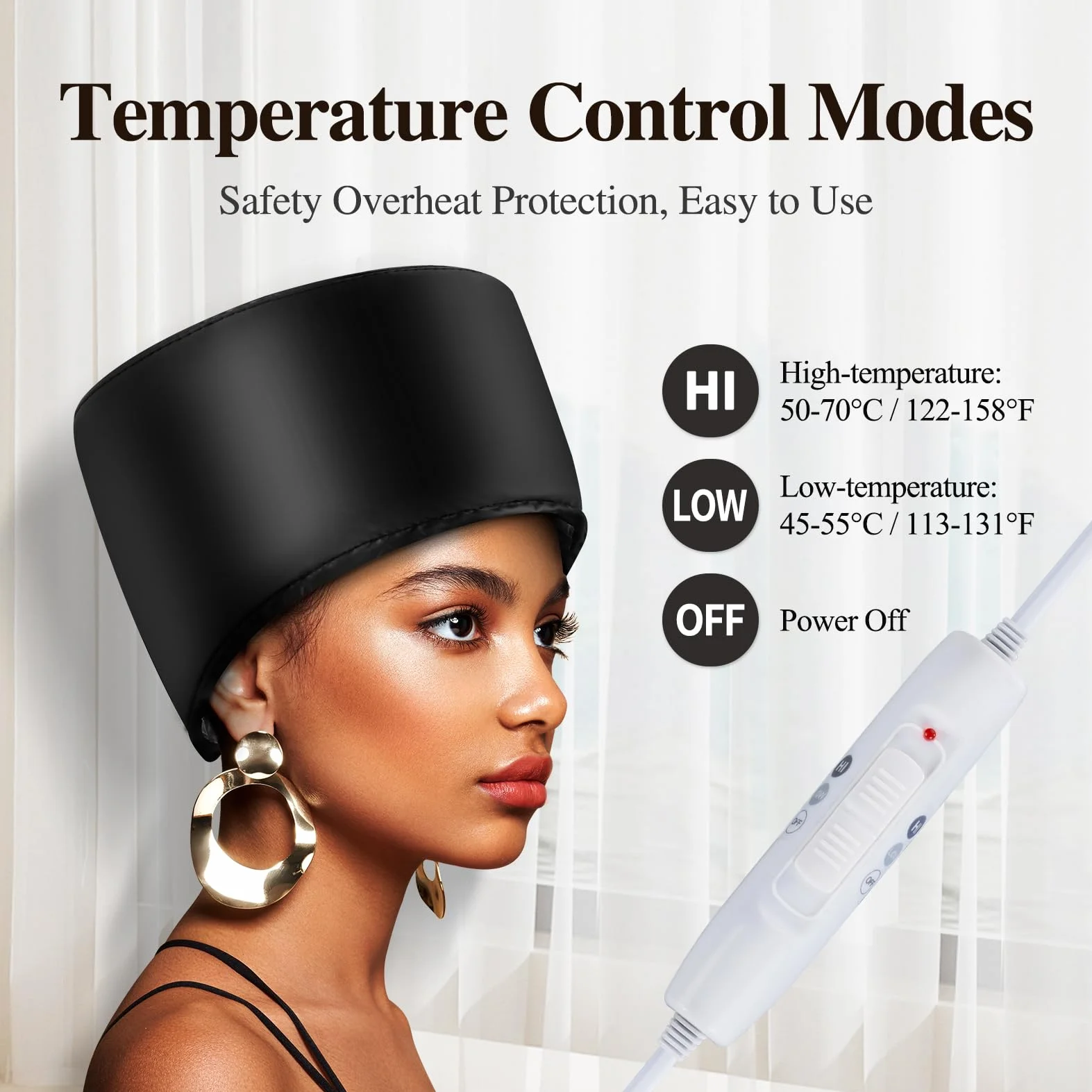 Casque Chauffant Cheveux Vapeur Soin - Charlotte Chauffante pour Cheveux Crepus Afro Bouclés Bonnet Masque Capillaire Salon Hair Cap Spa Maison Proteine Coloration Sèche Cheveux (Noir de jais)