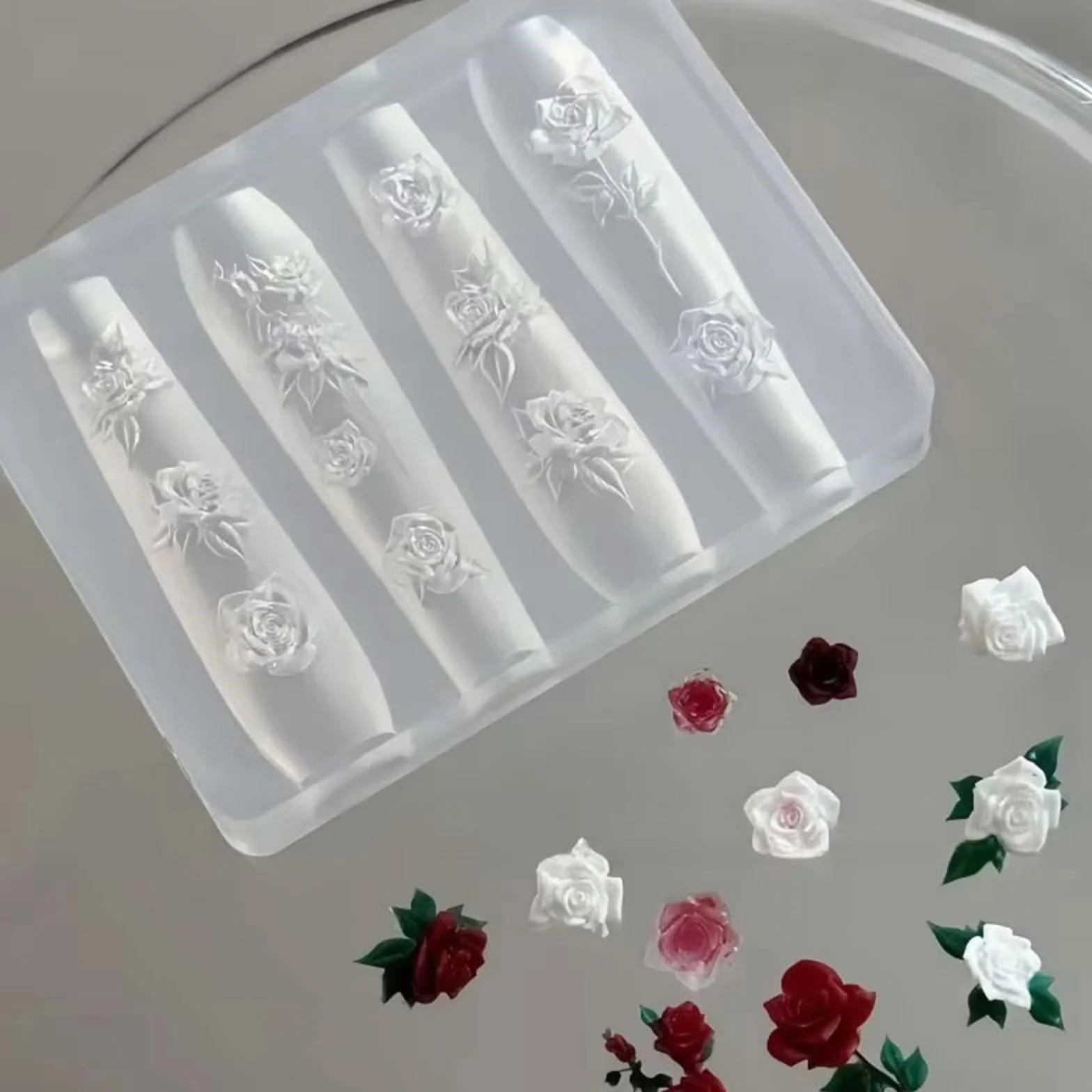 Moule multifonction en silicone transparent pour sculpter des ongles en résine florale 3D