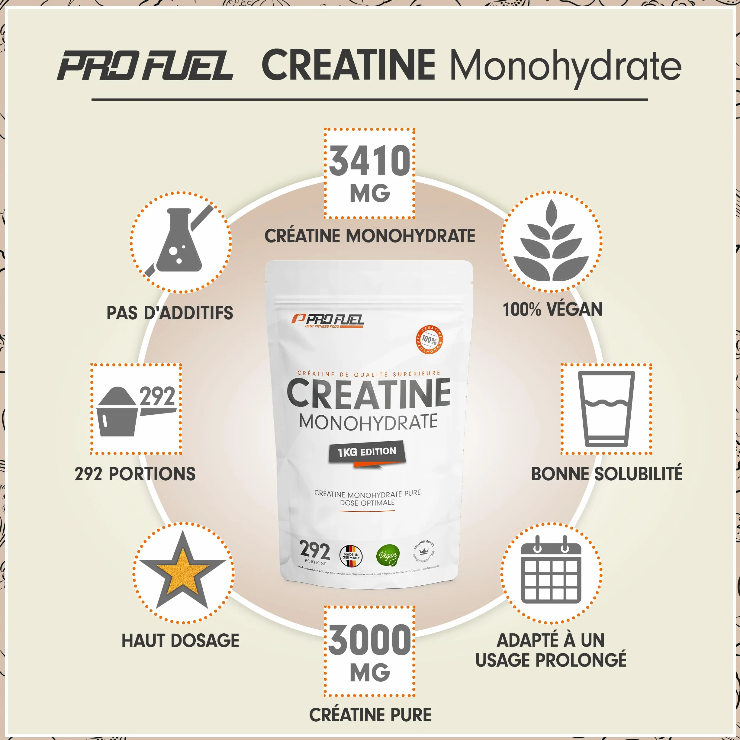 Créatine Monohydrate Poudre 1kg Micronisée Pure - Végétalien, Haut Dosage pour Force
