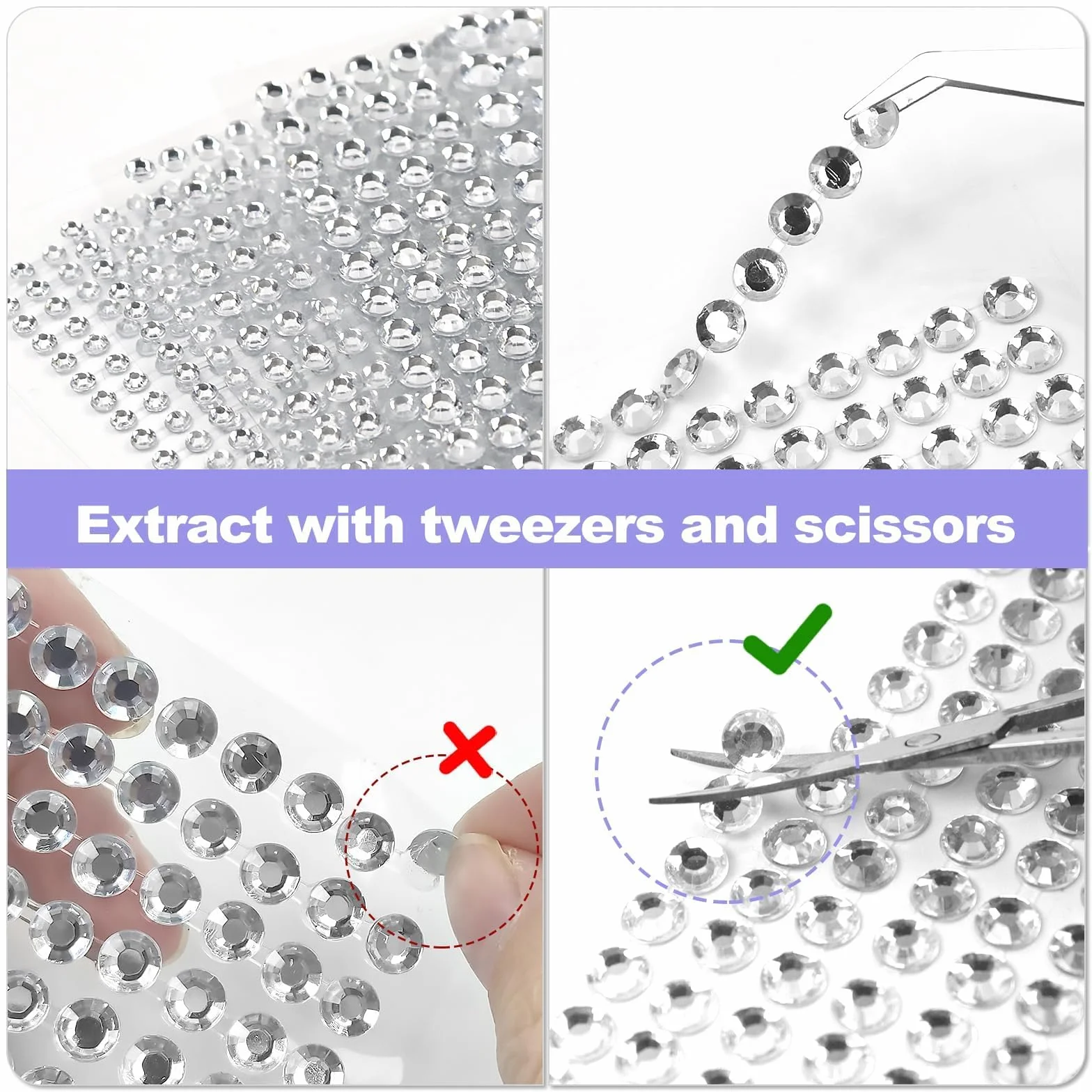 Strass Autocollant Visage 2542 Pcs, 5 Feuilles Strass Adhesif Rond pour DIY Artisanat Nail Body Maquillage Décoration (3/4/5/6mm)