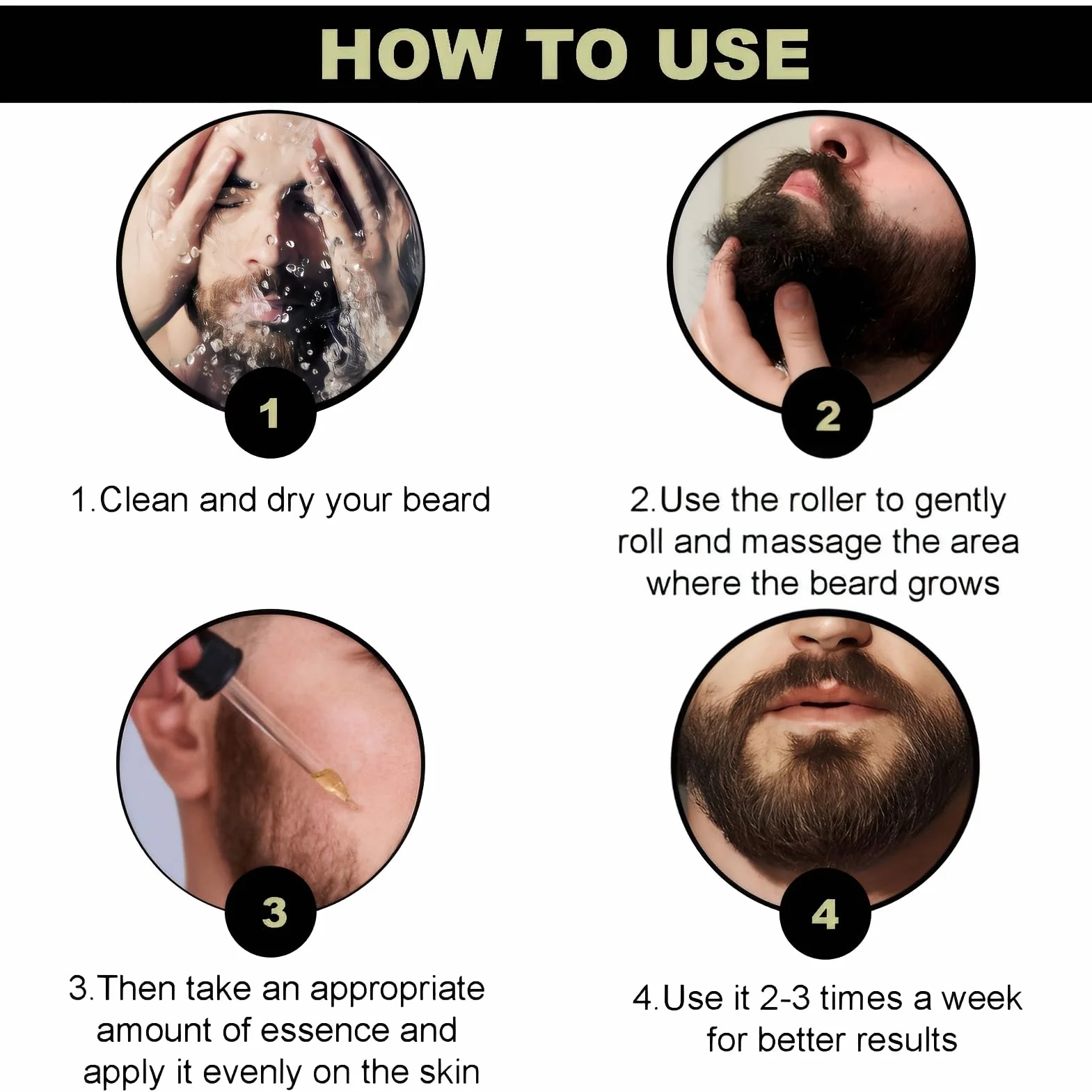Huile de Croissance de Barbe avec Rouleau, Kit 2 Pièces pour Homme
