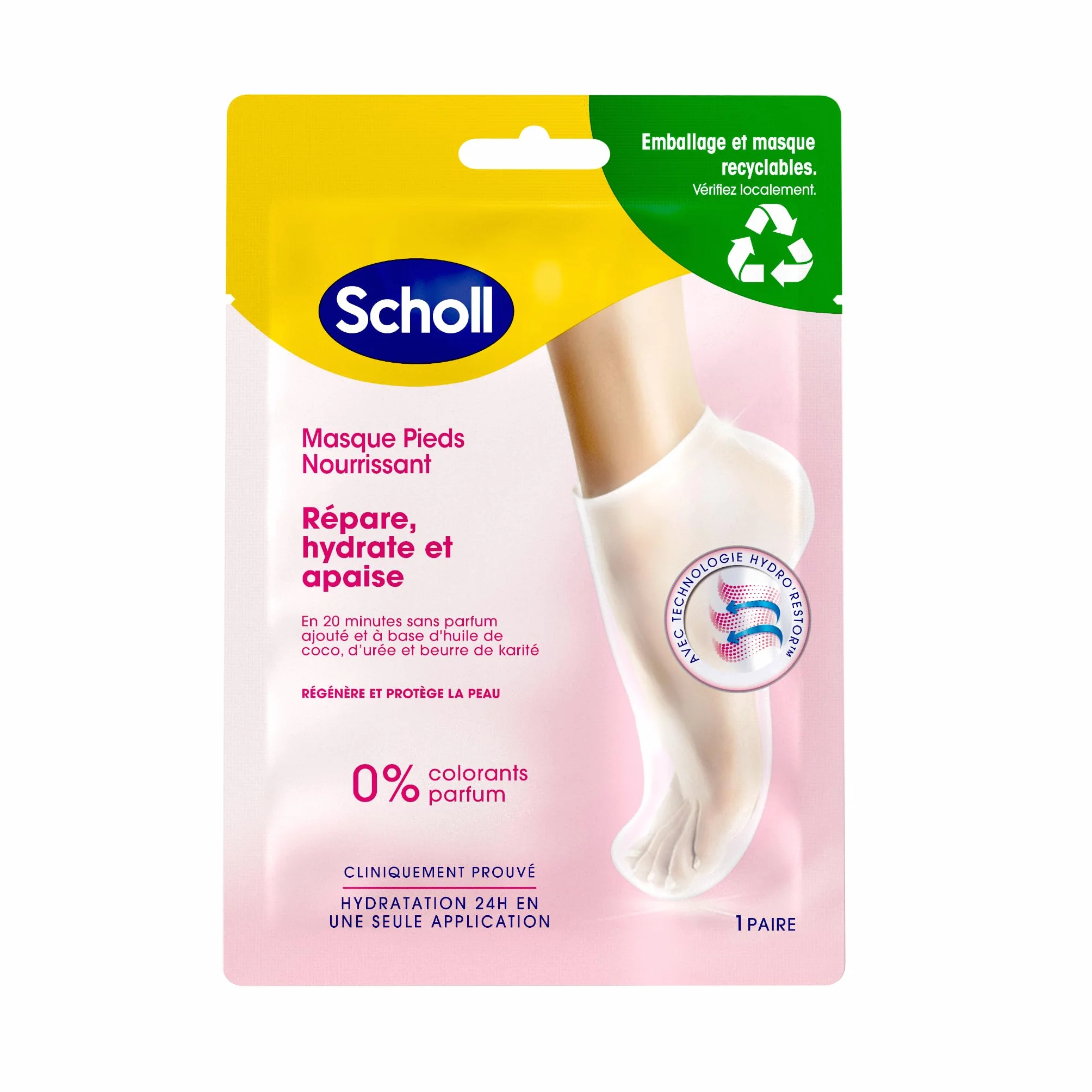 Scholl Masque Pieds Nourrissant à l'Huile de Noix de Coco, 1 Paire, Hydratant Peaux Sèches