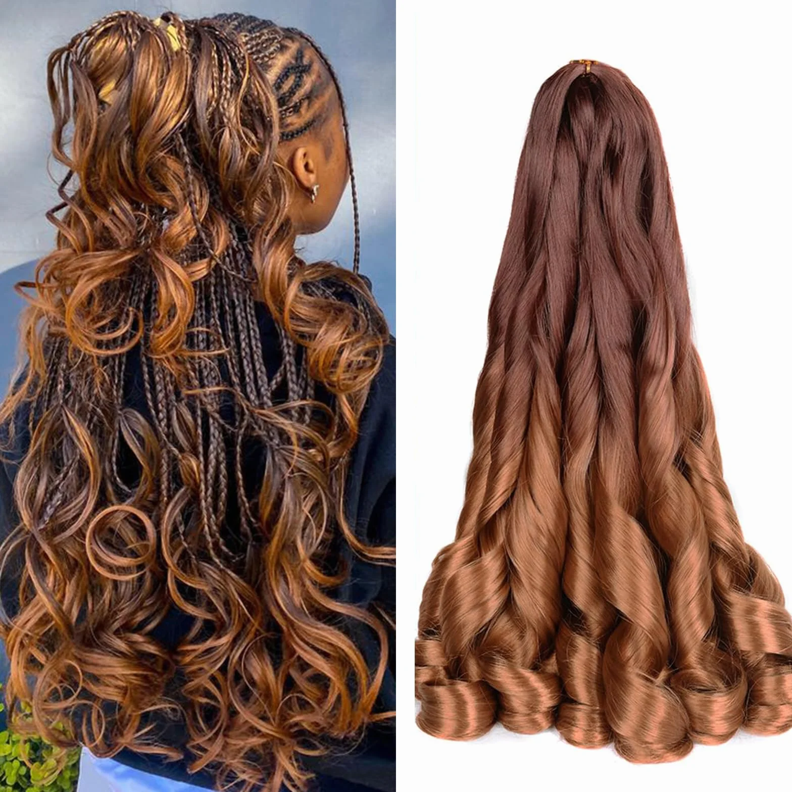 French Curls Braiding Hair 24 Inch 8 Packs Pre Stretched Loose Wave Bouncy Braiding Hair Spanish Curly Ends Synthetic Hair Extensions for Braiding (OT33/30)