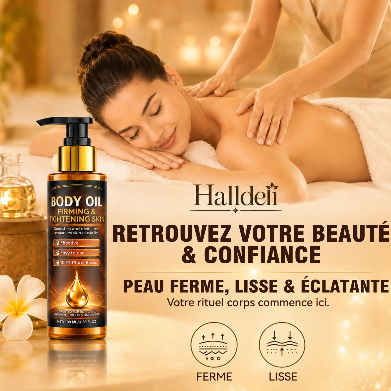 Huile Raffermissante pour la Peau, 100 ml, Corps, Bras, Cuisses, Ventre, Fessier